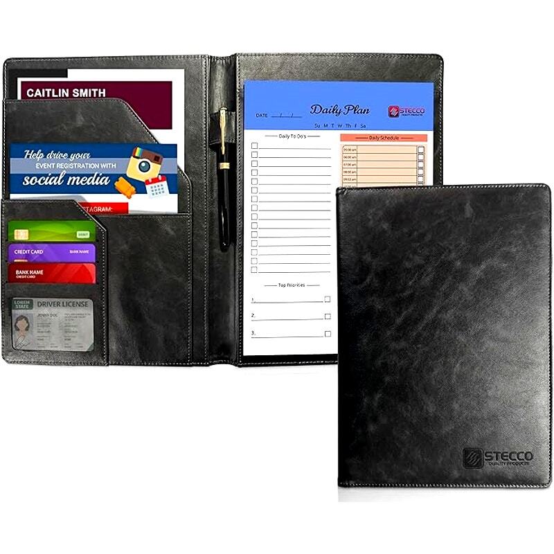 STECCO Leather Portfolio Notebook Document Organizer, Padfolio Daily Planner