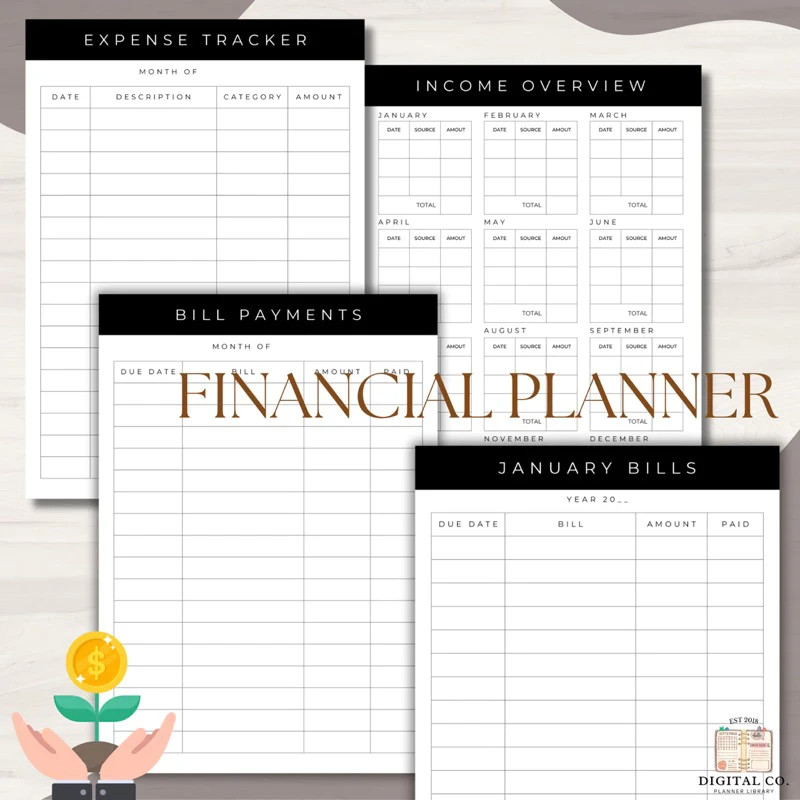 UNDATED Digital Financial Planner Simple Minimalist Income Expenses Bills Saving
