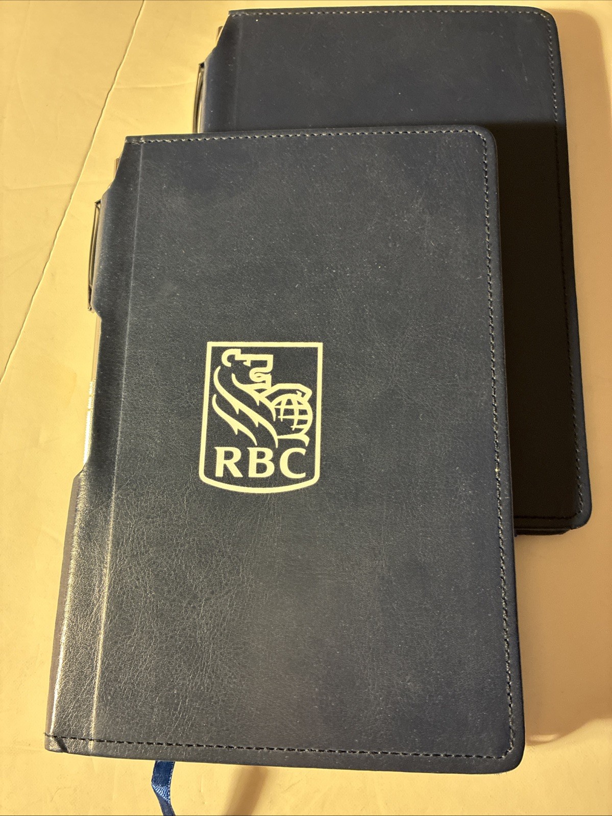 Set Of Two (2) RBC Branded Blank Notebook + Pen – Blue – 8.0”x 5.5” – Hardcover