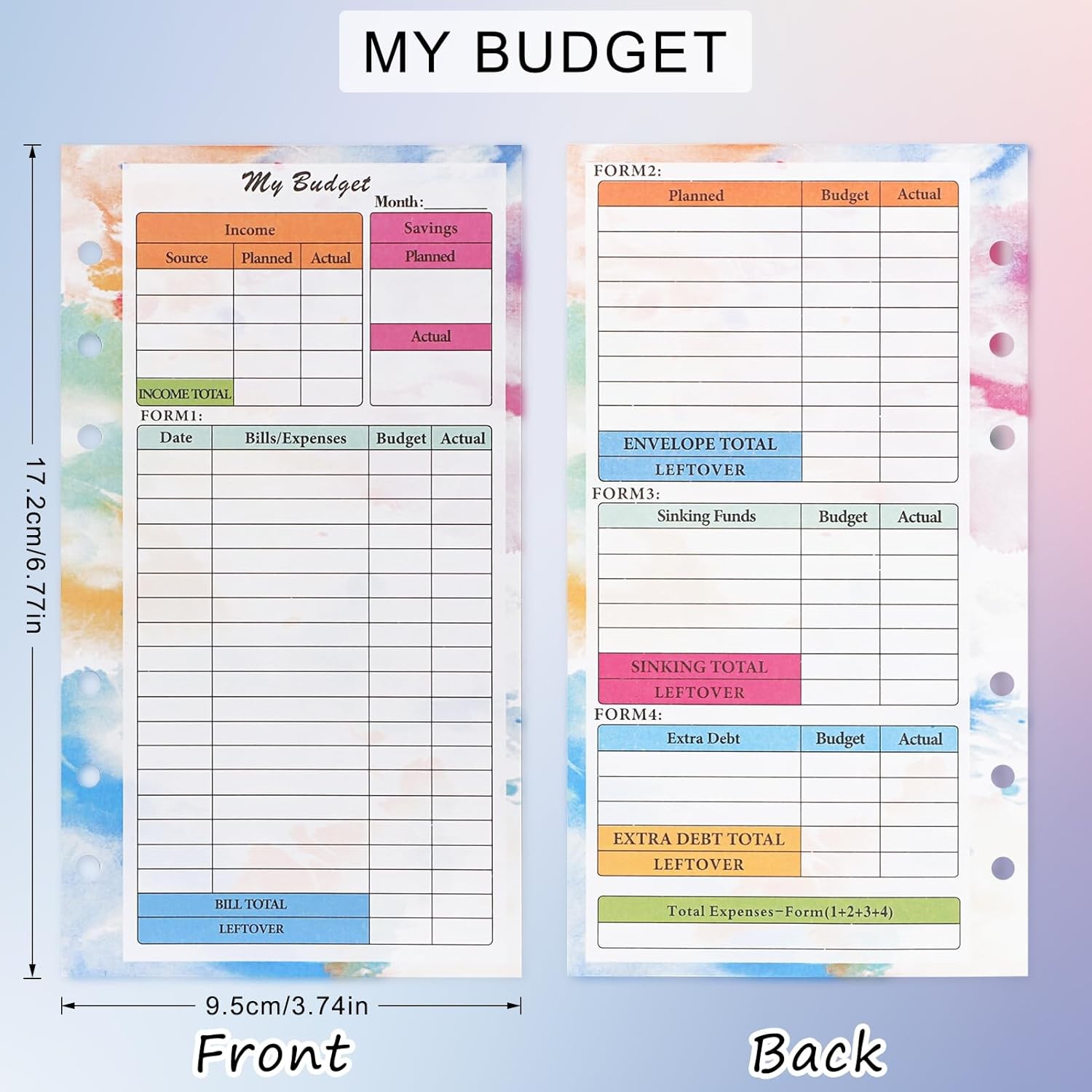 Toplive 3 Pack A6 Planner Refill Paper & Budget Sheets, 3 Pack, Colorful