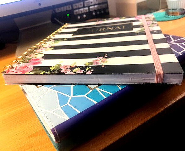 Lovely, Flowery Black & White Striped Journal Pink Elastic Band Closure~Book NEW