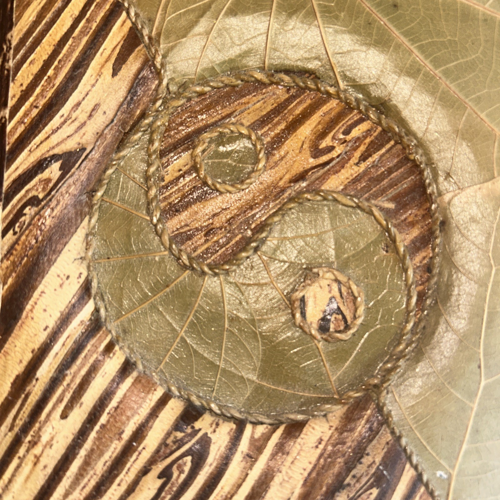 Handmade Blank Journal with Leaf, Wood & Twine Cover, Unlined Pages Bamboo Paper