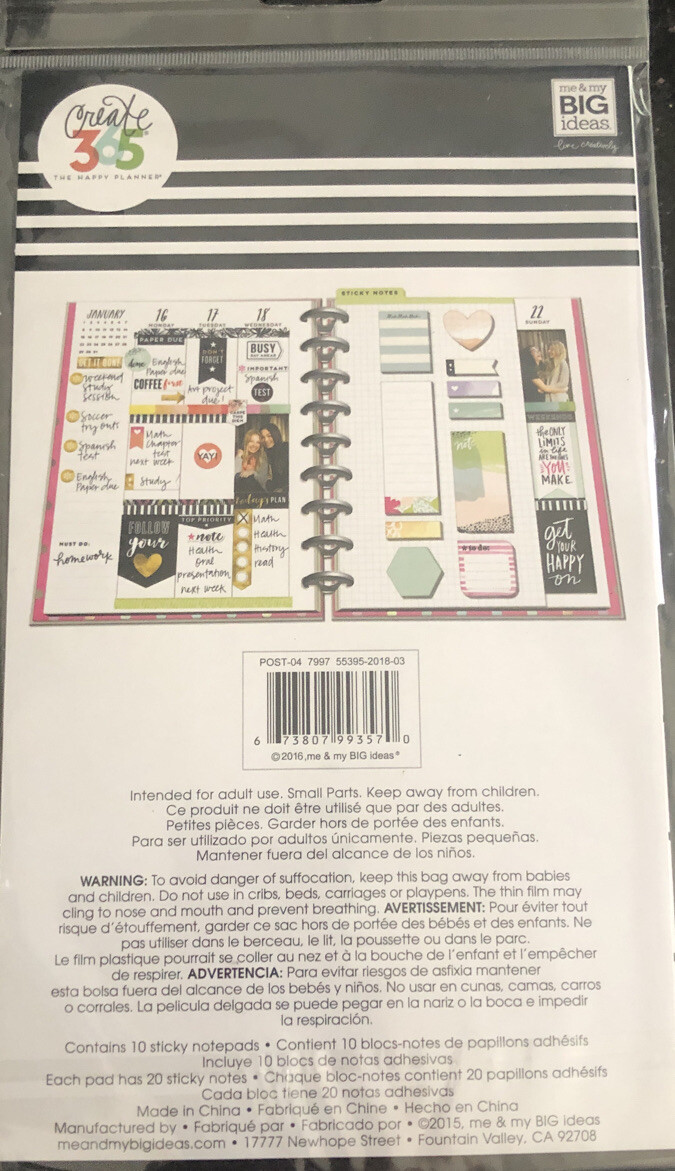 Happy Planner Sticky Notes 200/Pkg-Remember – Classic, 10 Designs/20 Each