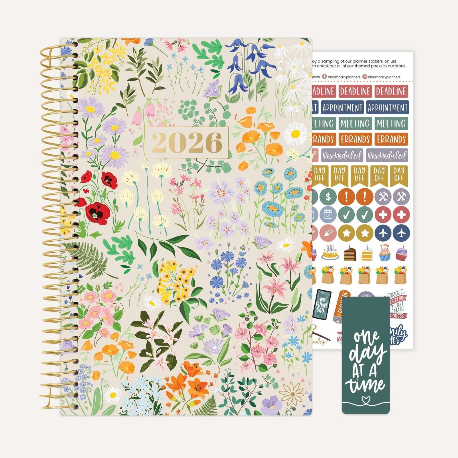 bloom daily planners 2026 Soft Cover Planner, 5.5″ x 8.25″, Garden Party, Beige