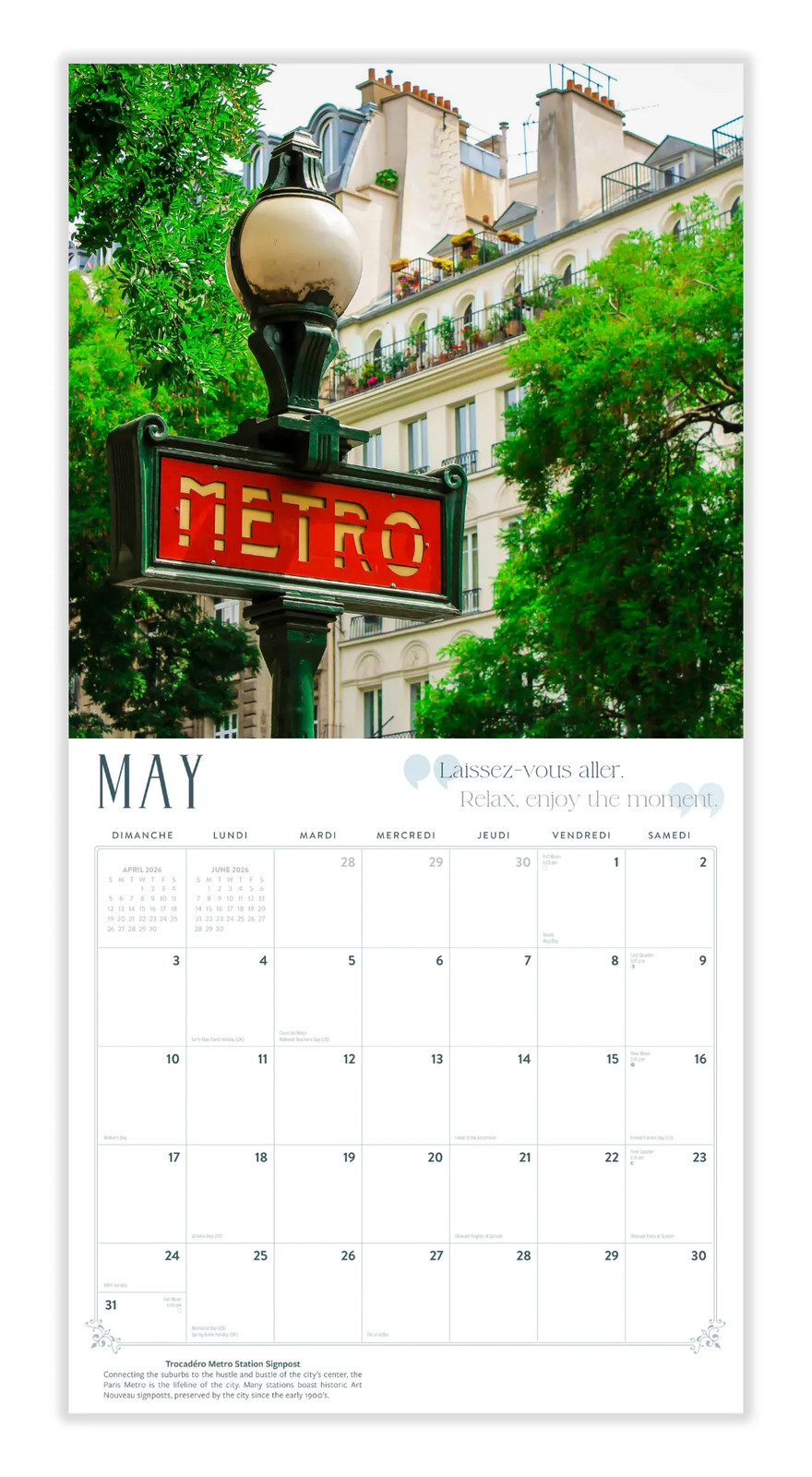 Paris Calendar 2026 | 12″ x 24″ 12 Month Calendar | Marble City Press
