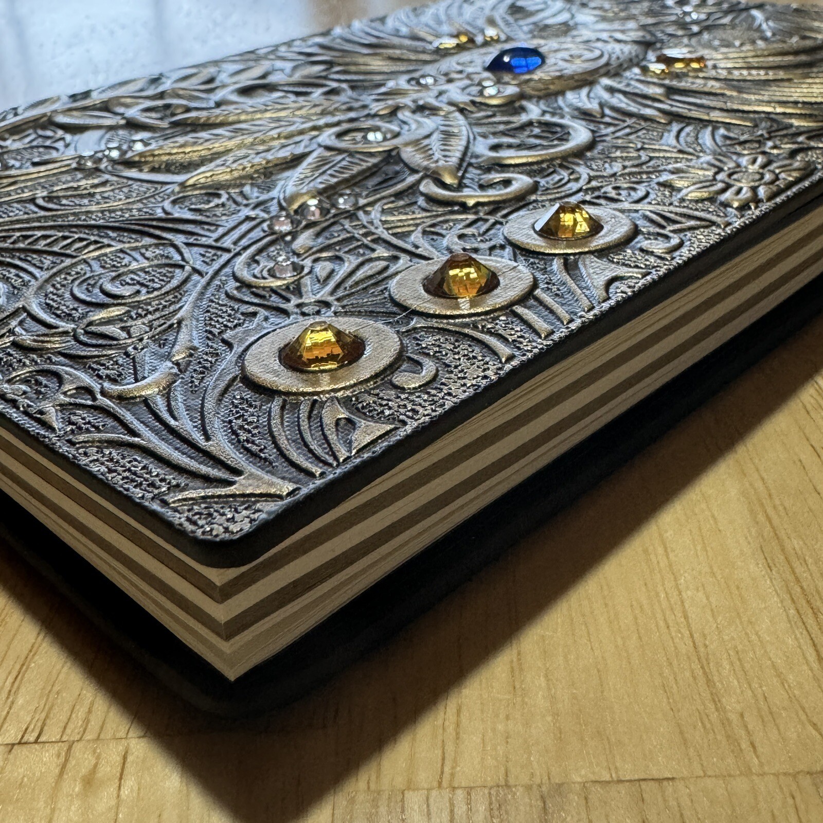 3D Phoenix Journal Vintage Retro Notebook 5.75×8.25 Jewels Bird Dyed Paper