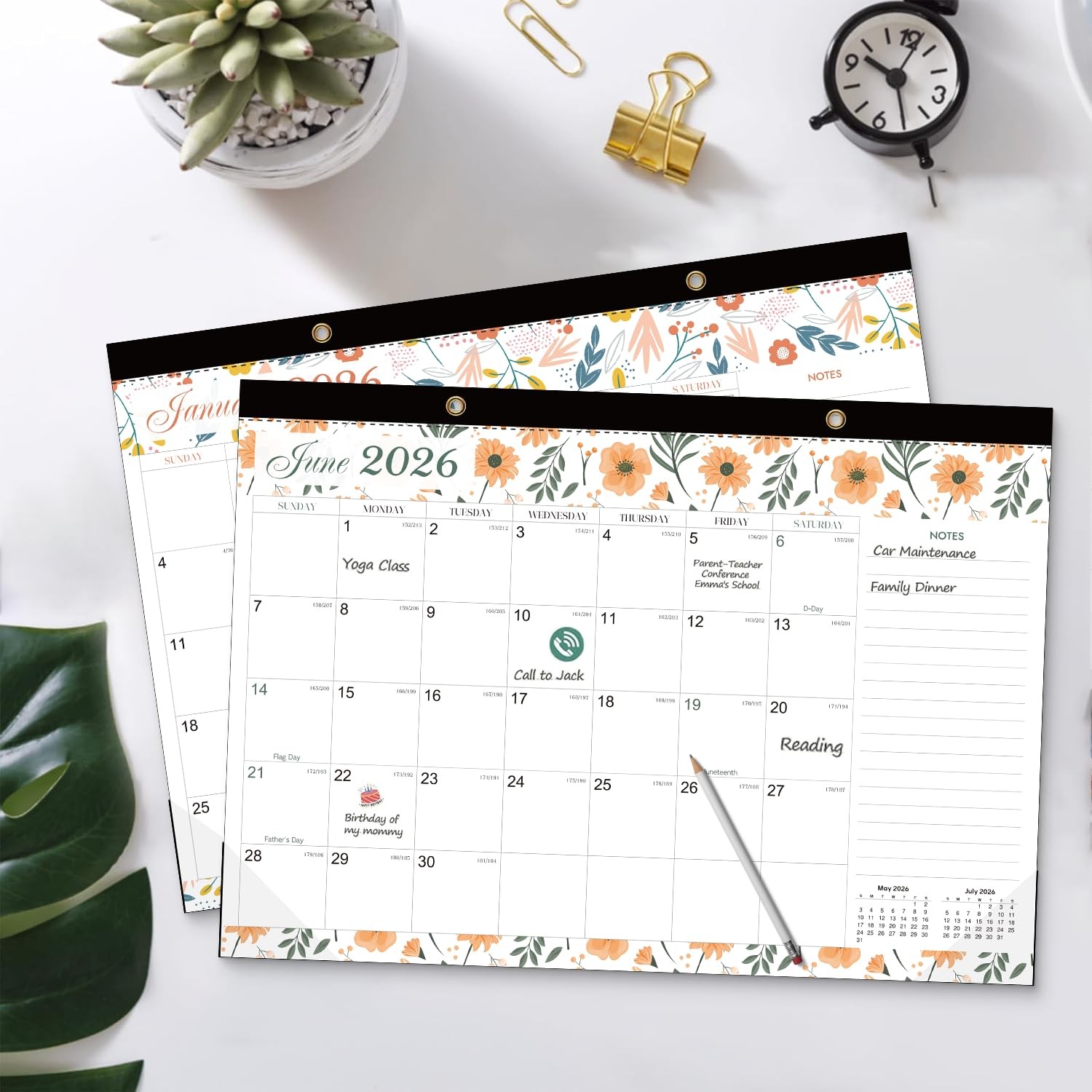 DESEN 2026-2027 Desk Calendar , Jan 2026-Jun 2027, 17″x12″ Large Size , Color
