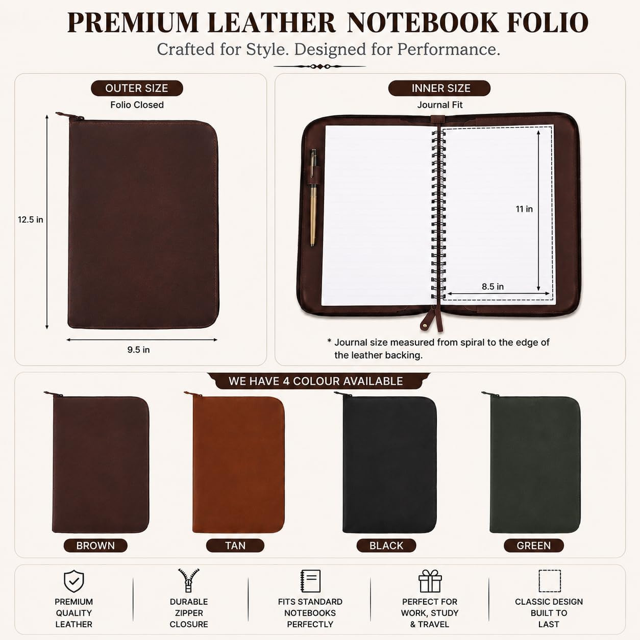 Heavy Duty Full Grain Leather Journal Cover (8.5 x 11 in.), Refillable Cahier XX
