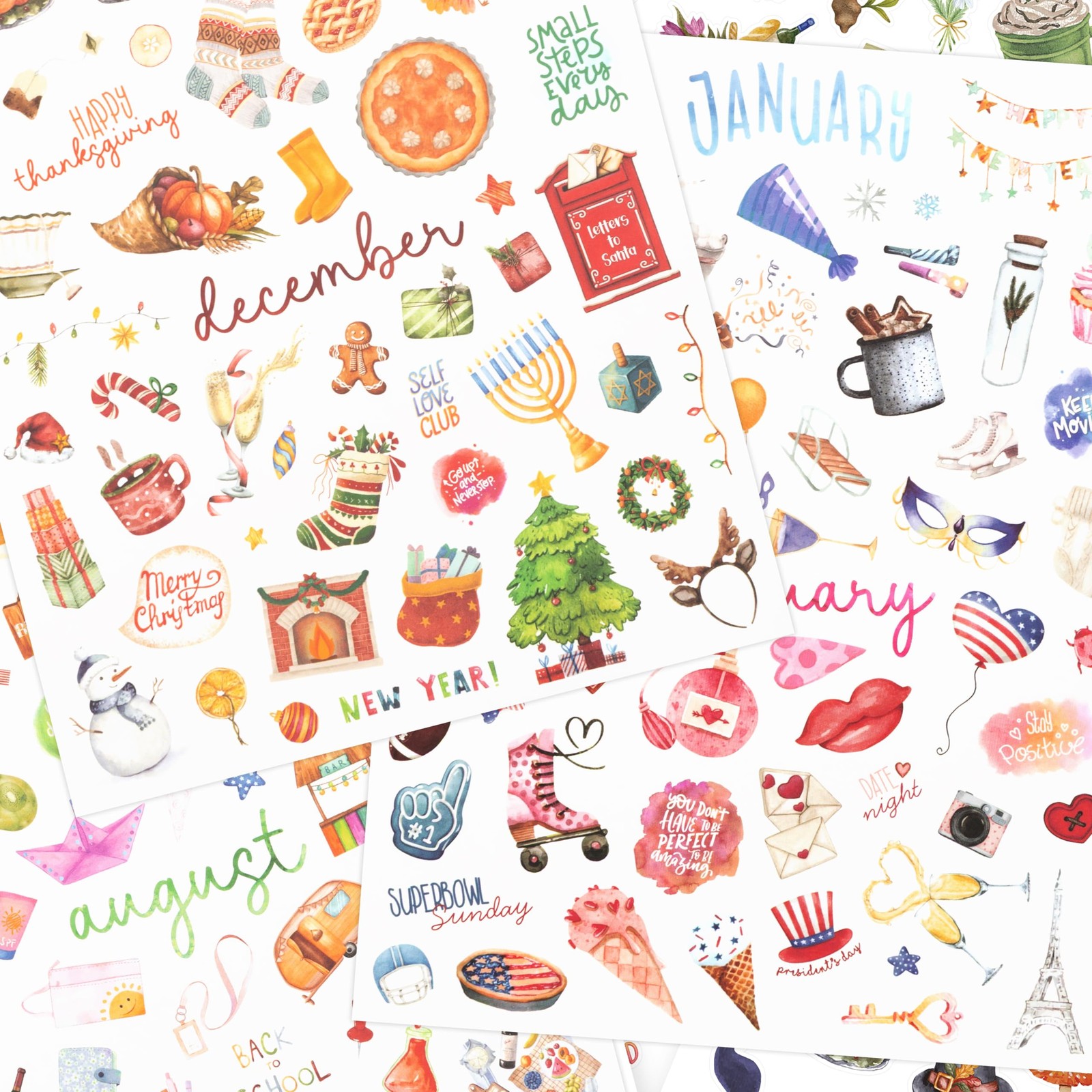 8 Sheets Aesthetic Monthly Planner Stickers 6 x 8 Inch Colorful Set