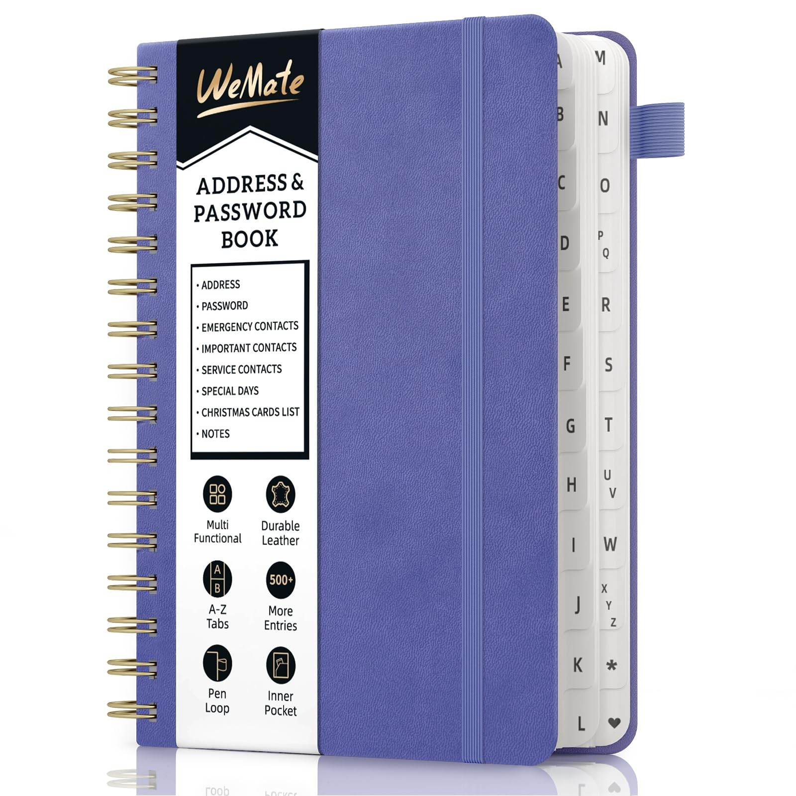Spiral Address Book AZ Tabs Large Print Leather Contact Organizer Notebook 5.8x