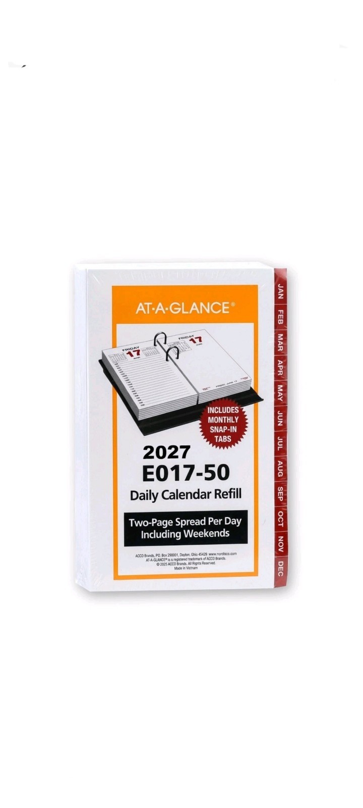 2027 At-A-Glance E017-50 Daily Calendar Refill with Monthly Tabs, 3-1/2×5-27/32″