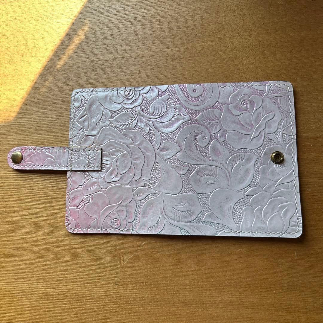 Rose Pearl Pink & White A6 Leather Notebook Cover, Book Protector, Used