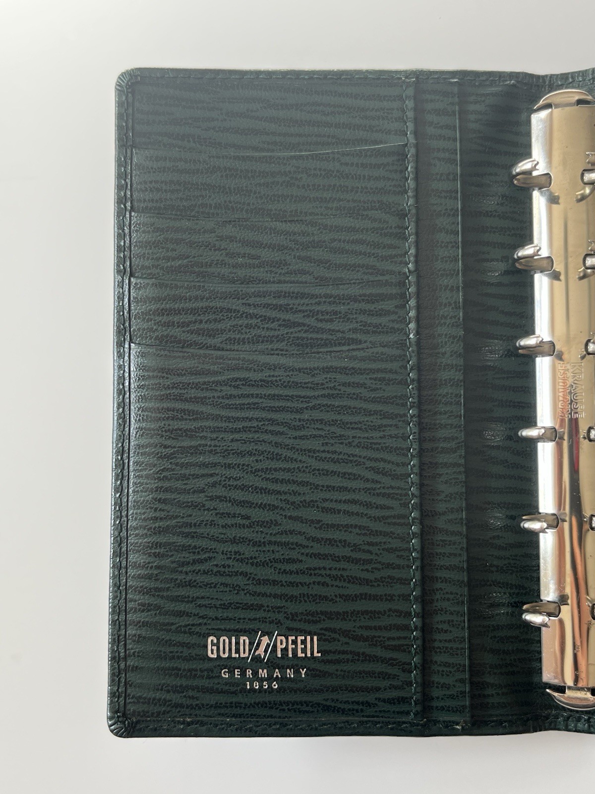 Gold Pfeil Organizer Wallet Notebook Filofax Pocket Size Green Leather/ Krause
