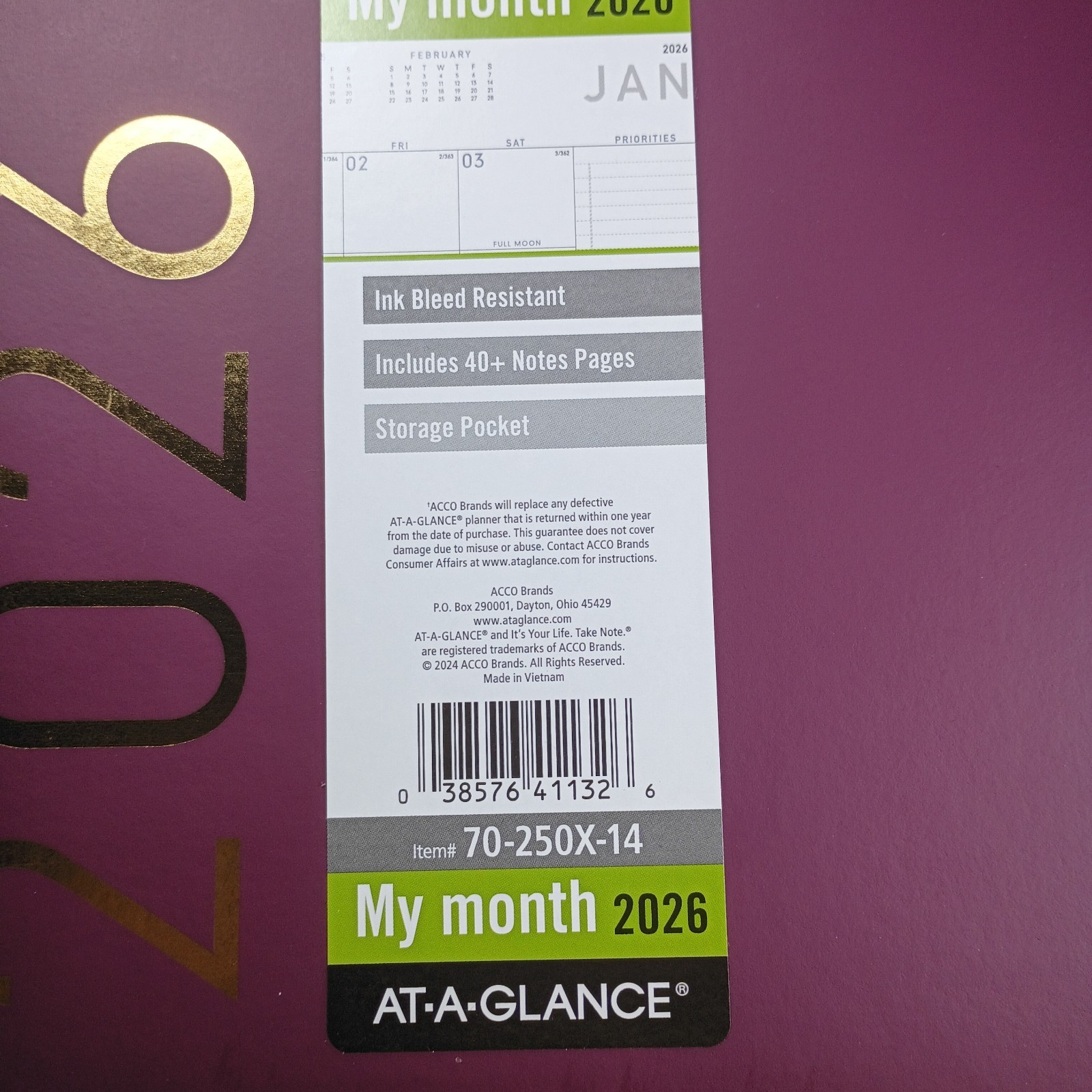 AT-A-GLANCE My Month 2026 Item #70250X-14 New