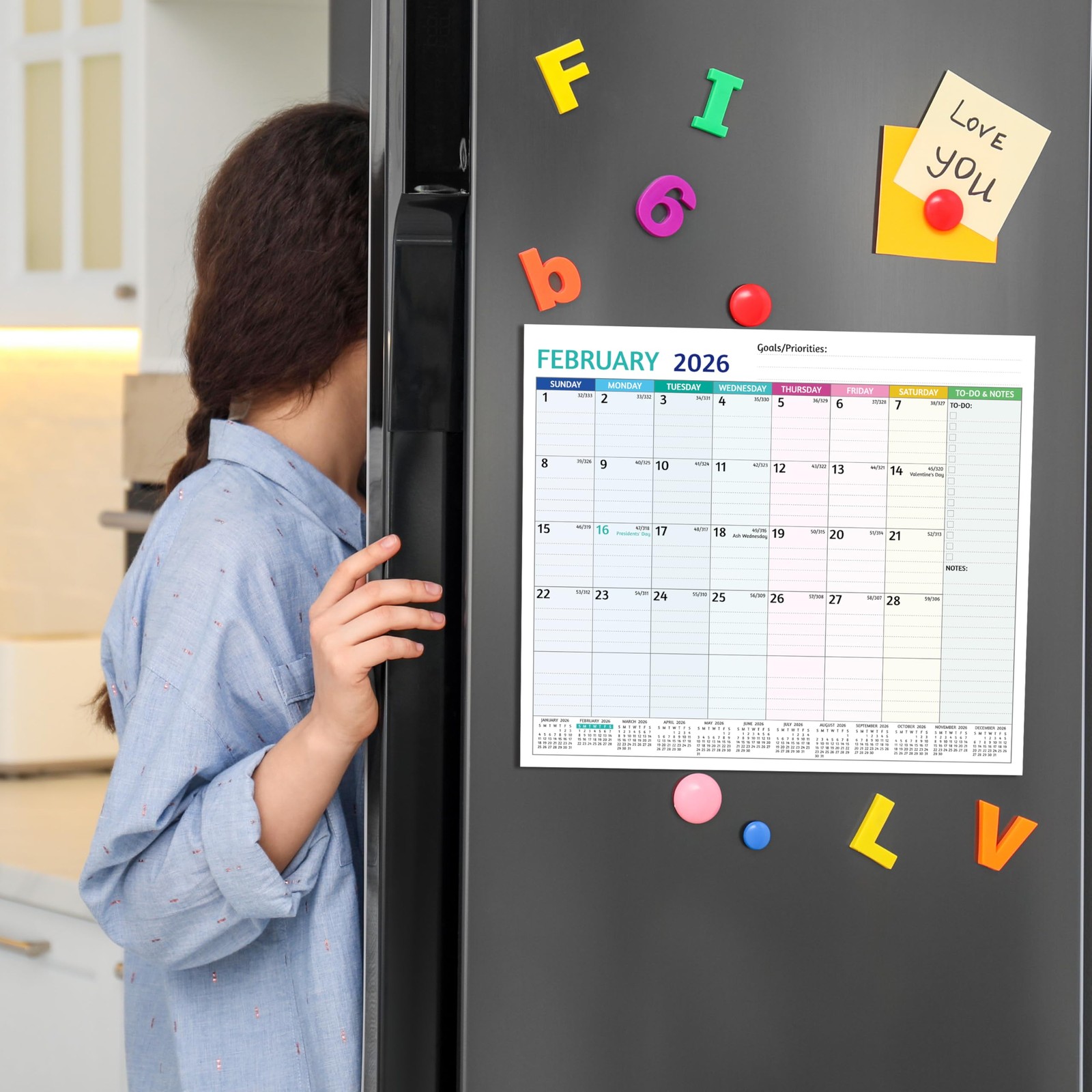2026-2027 Magnetic Calendar for Refrigerator – 18 Monthly multicolored