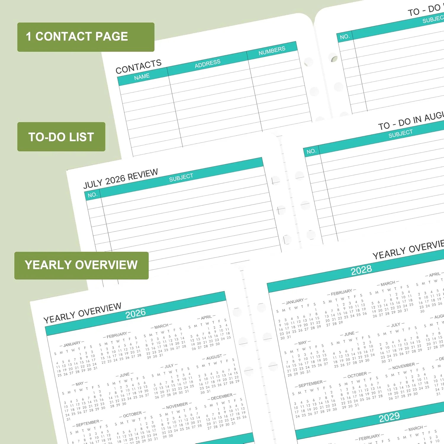2026-2028 Monthly Planner Refill – Planner Inserts with 7-Hole Punched, 5-1/2″ X