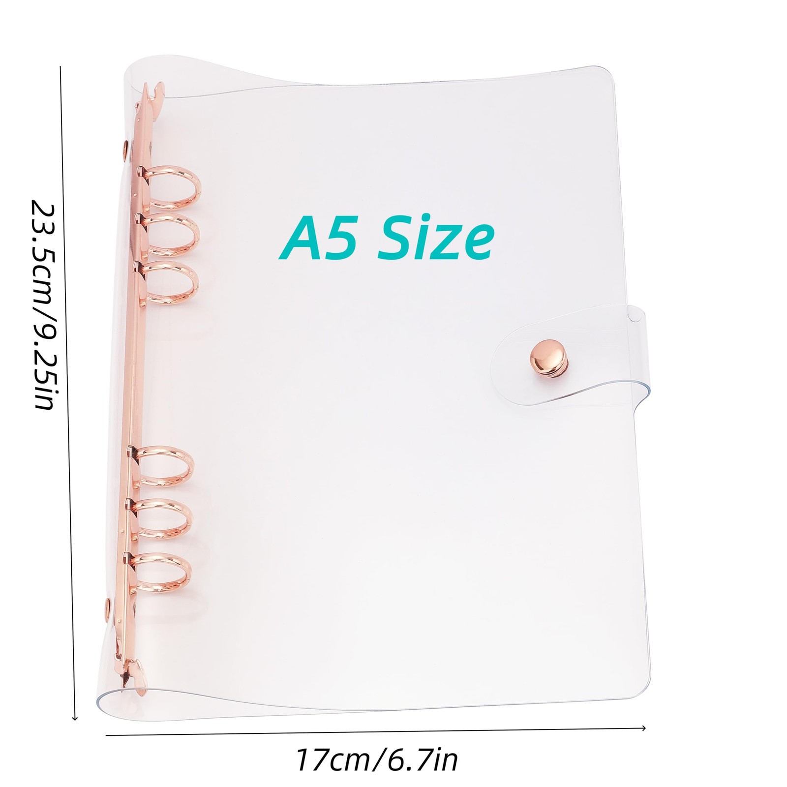 A5 6-Ring Binder Cover for Loose Leaf PVC Clear Planner Clear-rosegold