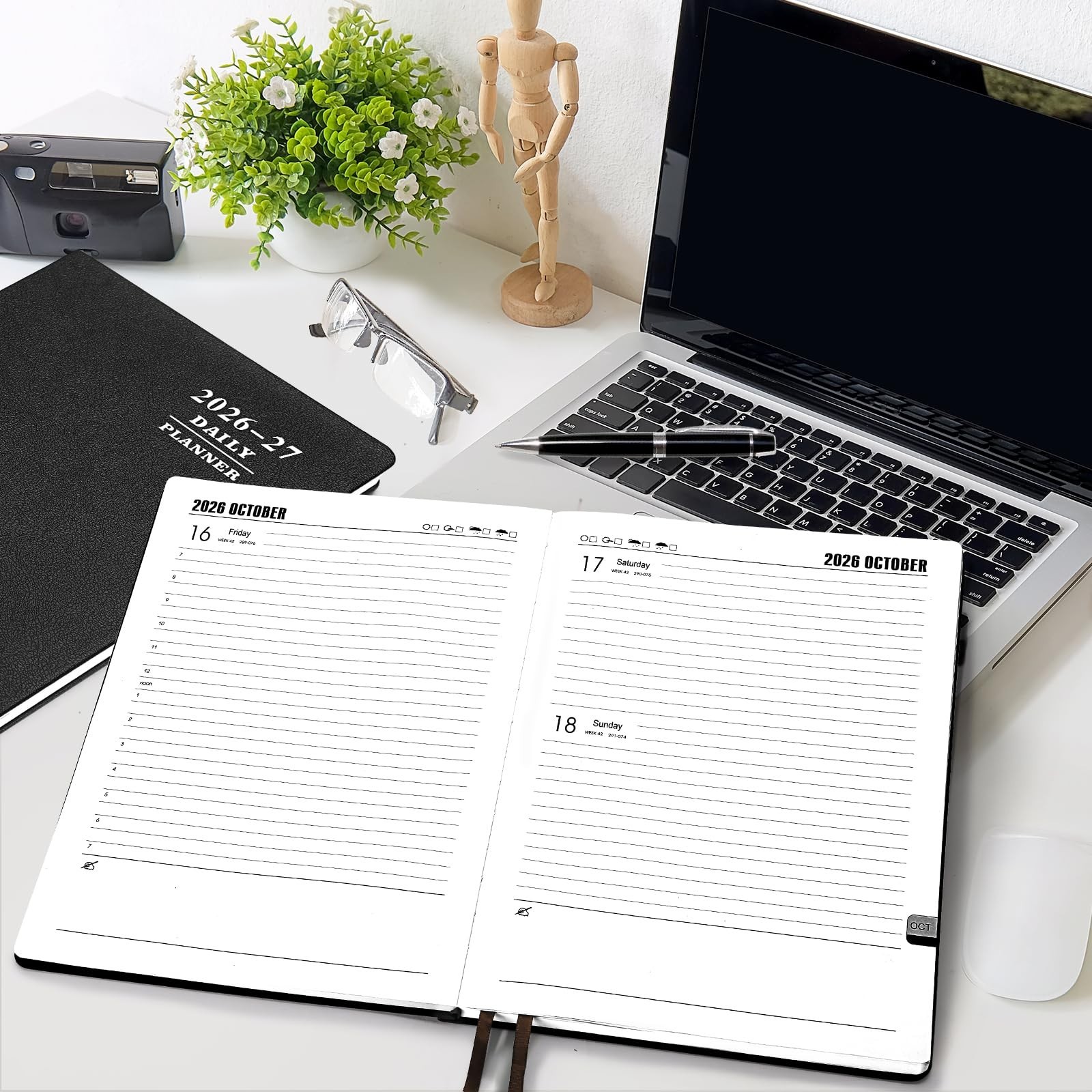 Large Daily Planner 2026-2027, Full Page Per Day, Hourly Schedule, 8.5″x11″, Aca