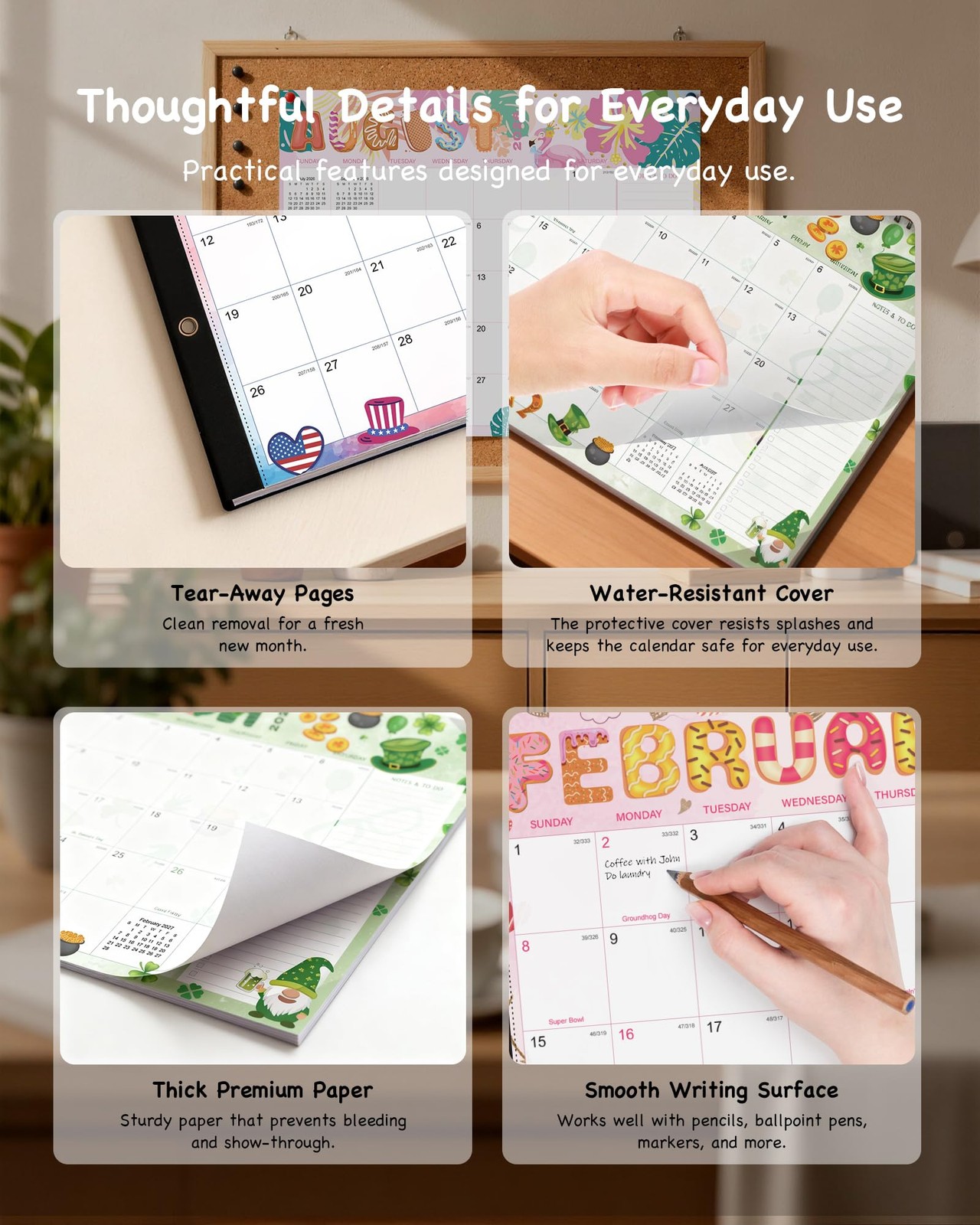 2026-2027 Large Desk Calendar with Waterproof Plastic Cover 2026 18-month