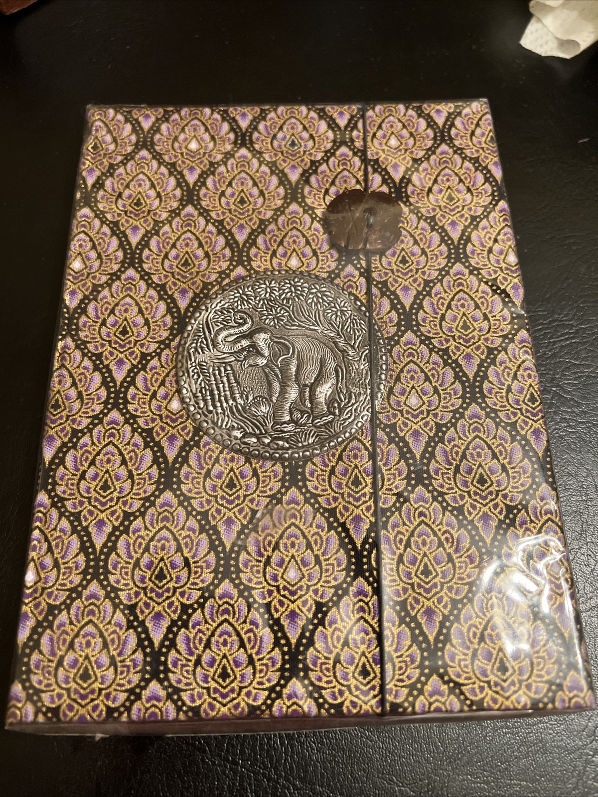 Silk Journal Hardcover Notebook Elephant Metal Embossed Stone Marker Diary
