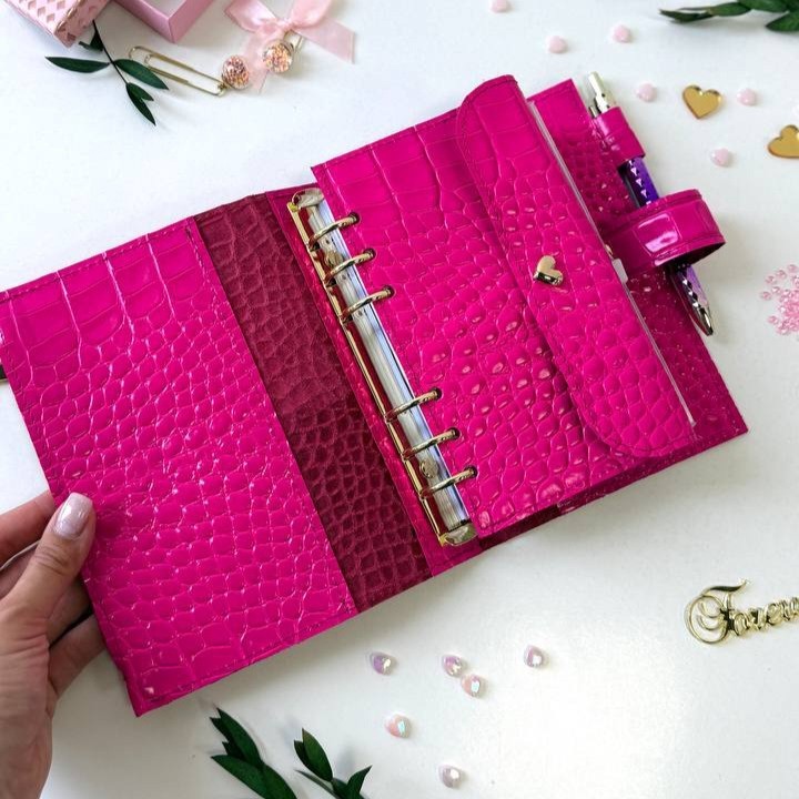 Luxury A6 Fuchsia Croc Genuine Italian Leather Planner – Pink Dated Organizer