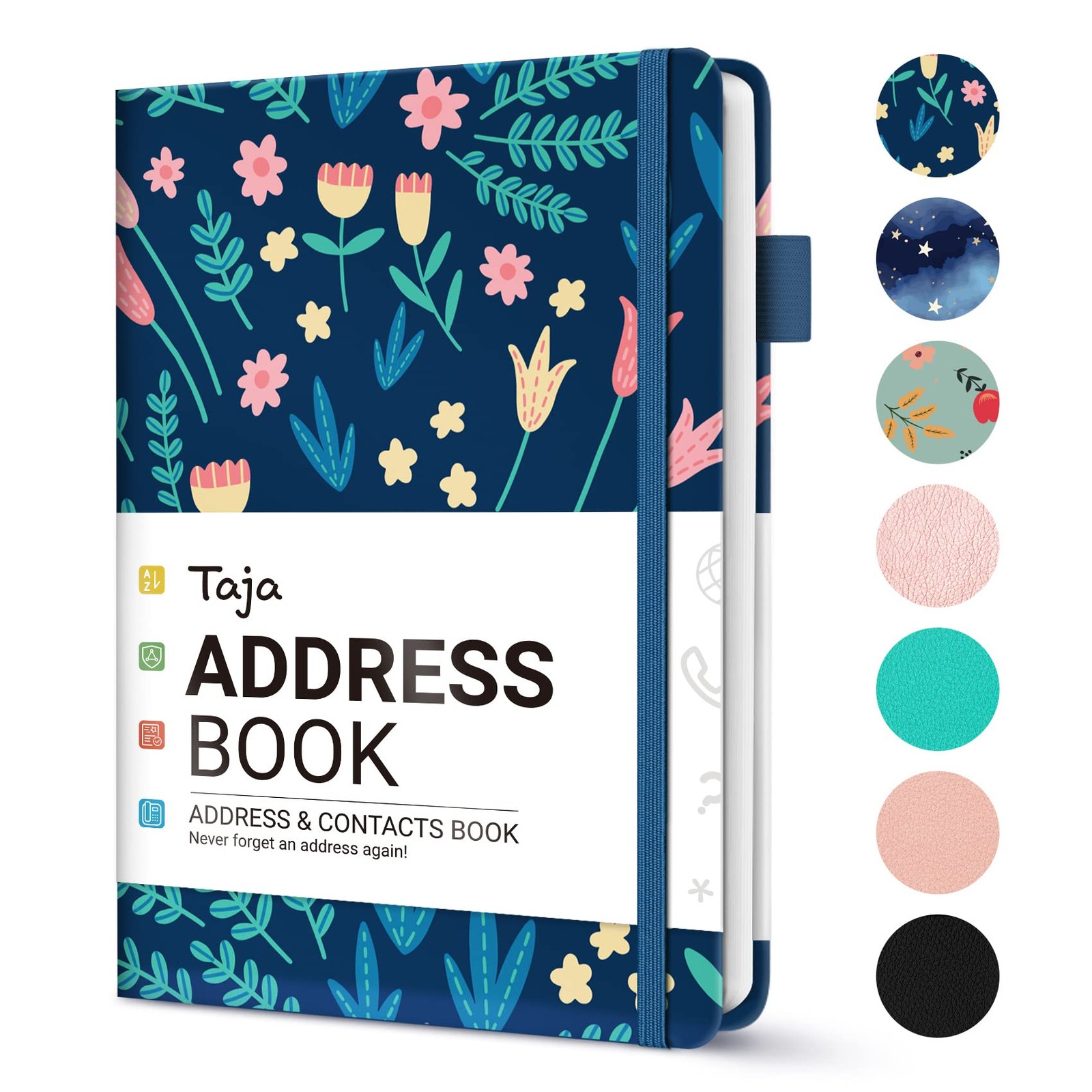 Taja Address Book with Alphabetical 158 pages, D. Spring Flower