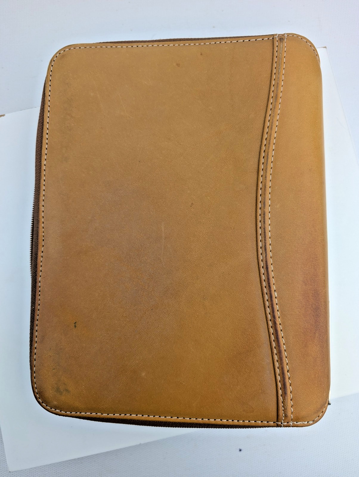 FranklinCovey Camel Brown 100% Leather Pocket 7-Ring Binder Planner Organizer