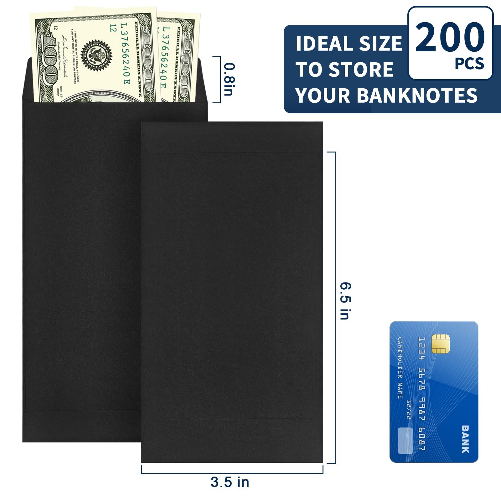 200 Cash Budget Envelopes, Self-Adhesive Money Organizers for Coins & Checks