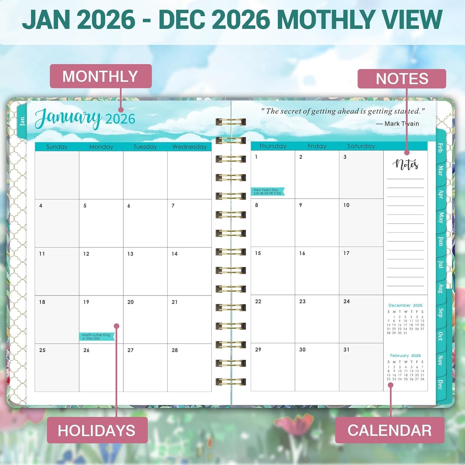 2026 Planner, Weekly and Monthly Calendar Planner, January 2026 – December 2026,