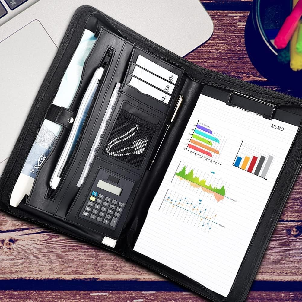 Padfolio Business Leather Portfolio Zippered Notebook Binder Office Organizer