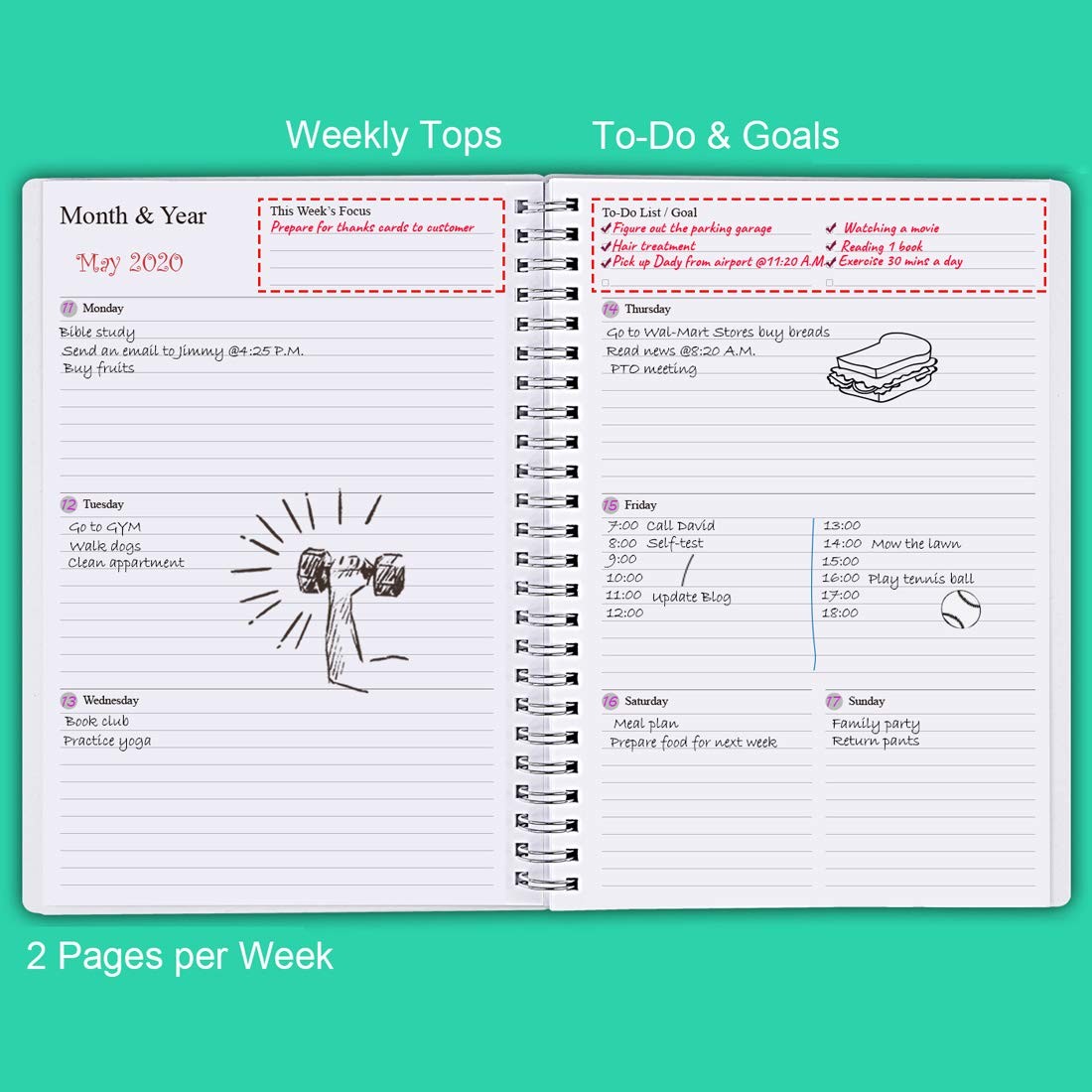 Nokingo Undated Planner for 2026 or Any Year – Weekly & 5.5×8.25 inches, Teal