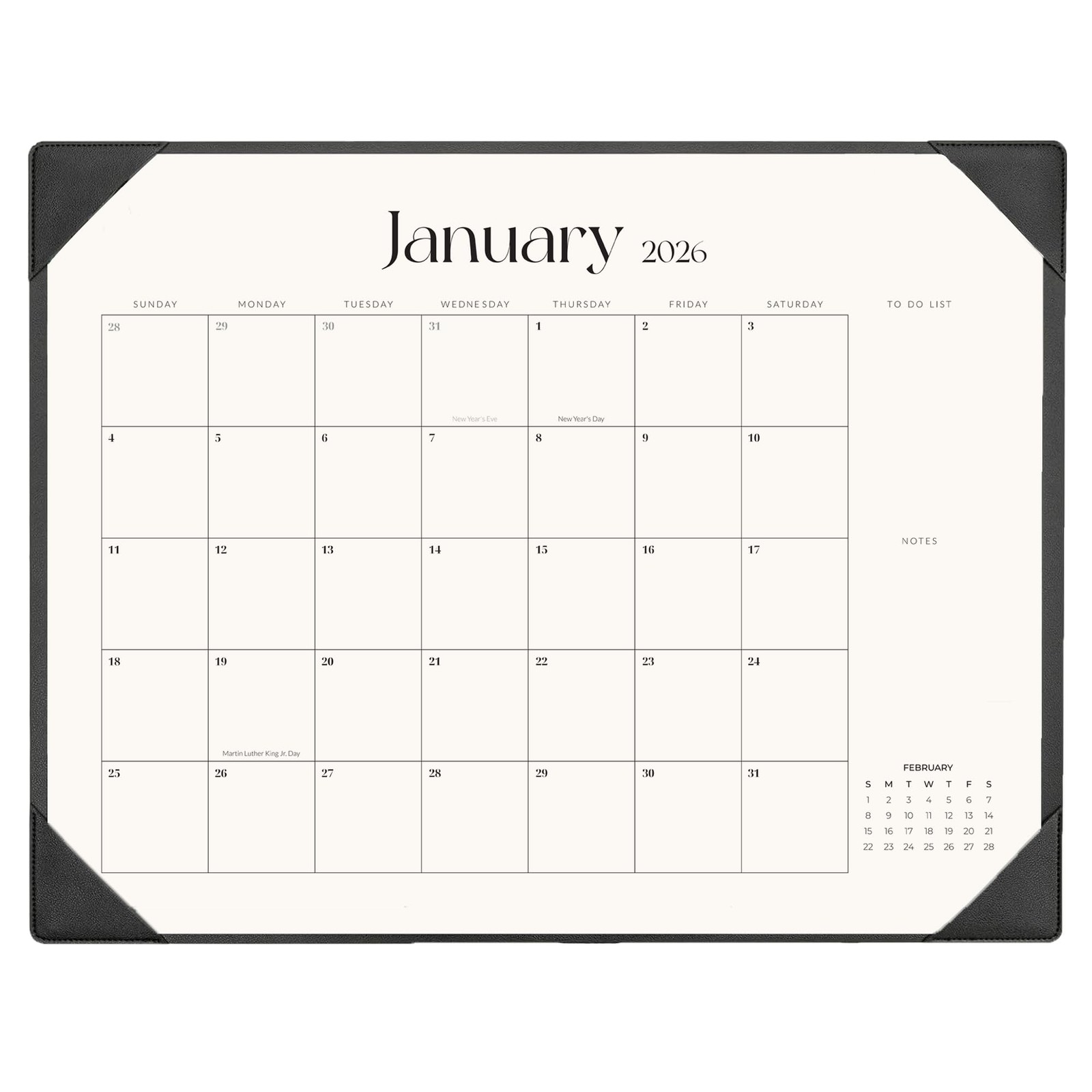 Tutazook Large Desk Calendar 2026-2027 with Mat, Desktop Black