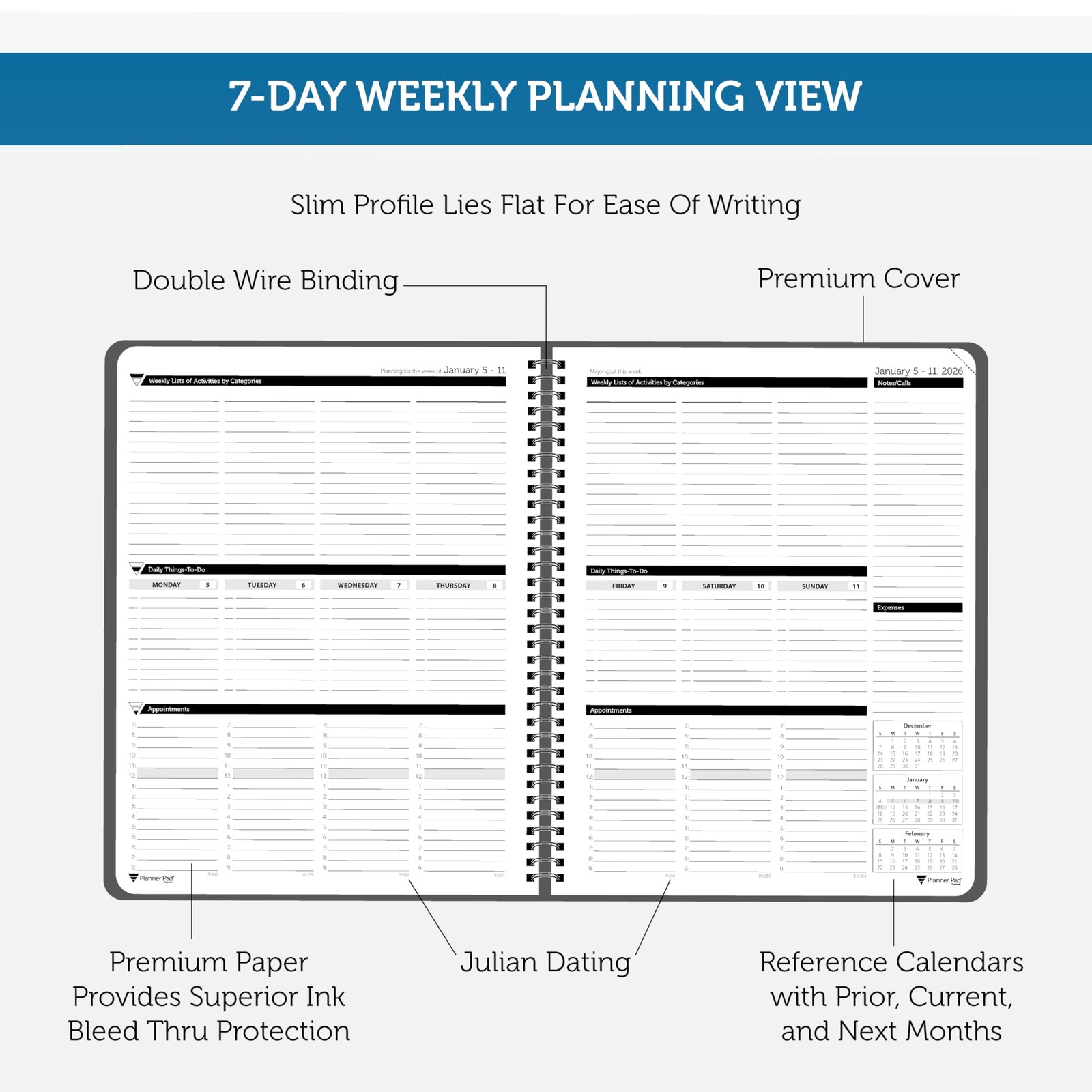 Planner Pad Spiral Bound January-December 2026/ Calendar Year 8 1/2″ x 11″ La…