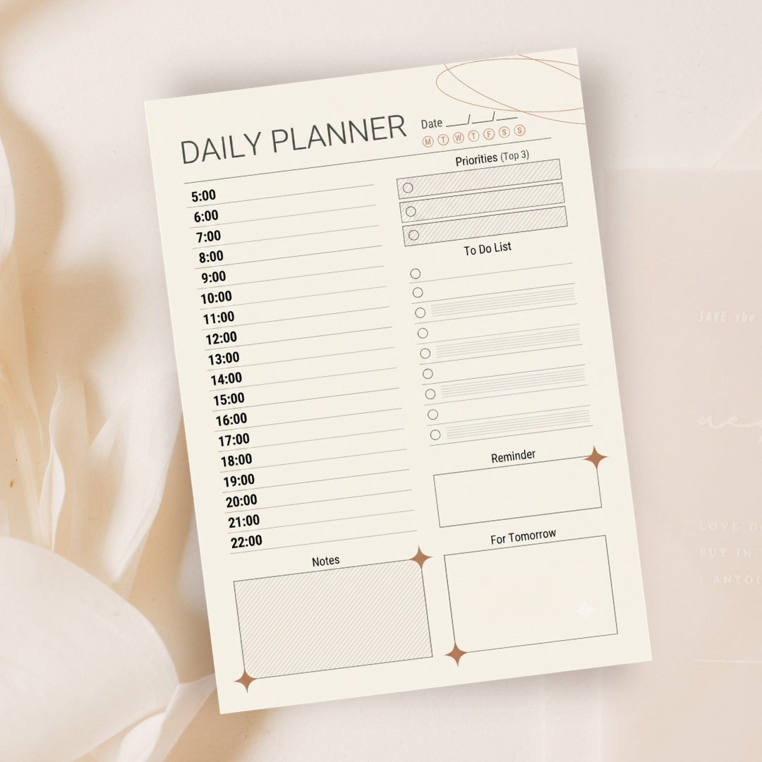 Warm Beige Daily Planner / Neutral Minimalist Organizer / Hourly Time-Blocking