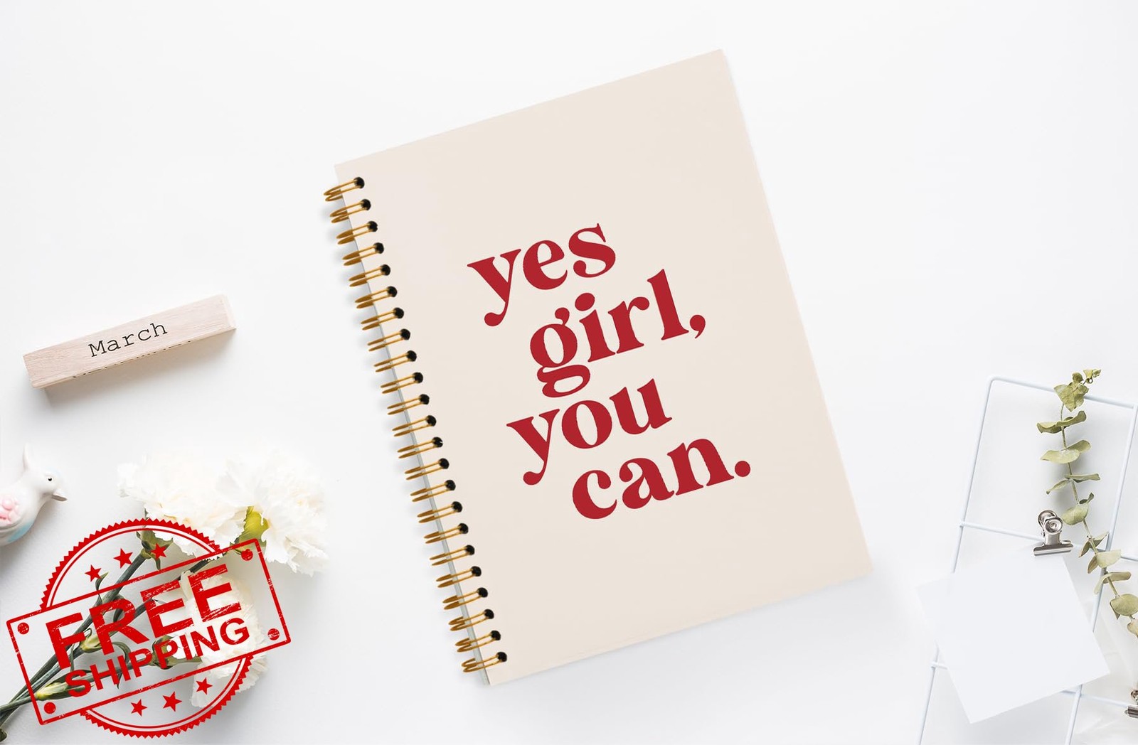 JWVK Motivational Feminist Notebook Yes Girl You Can 5.5×8.3 Hardcover