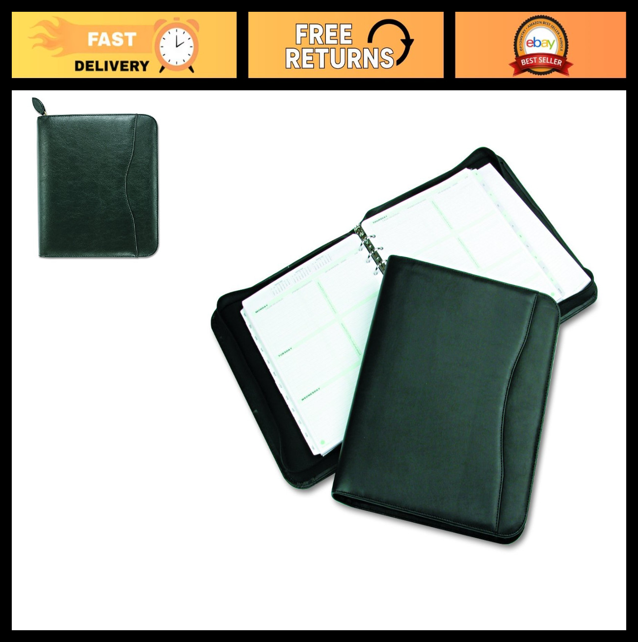 Simulated Leather Planner Starter Set, 8.5×11, Black, Daily Organizer, Agenda