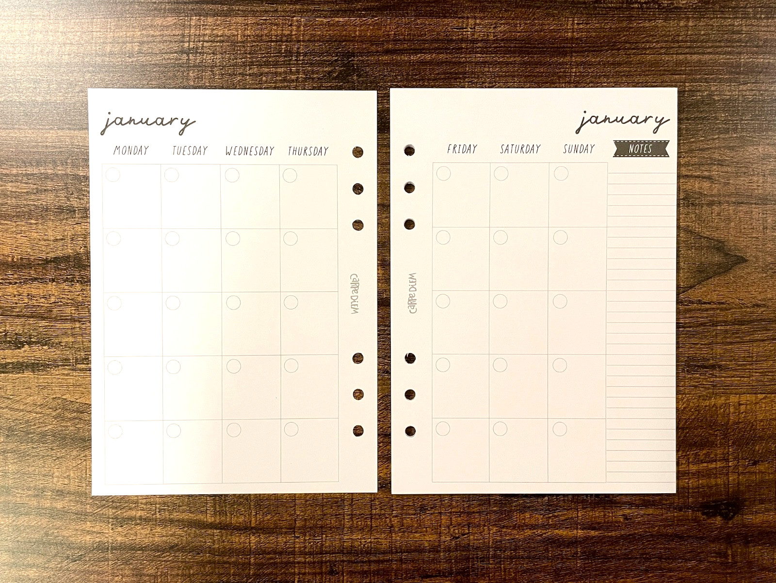Carpe Diem Undated A5 Monthly Planner Inserts