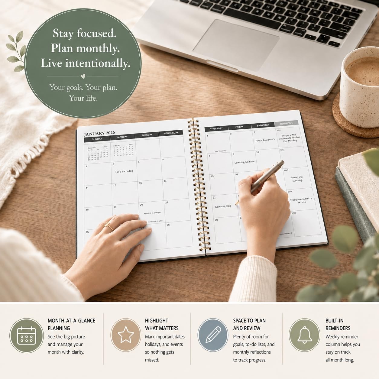 KMQOY Monthly Planner 2026-2027, 2026 Calendar 24 Months Planner, Jan Black