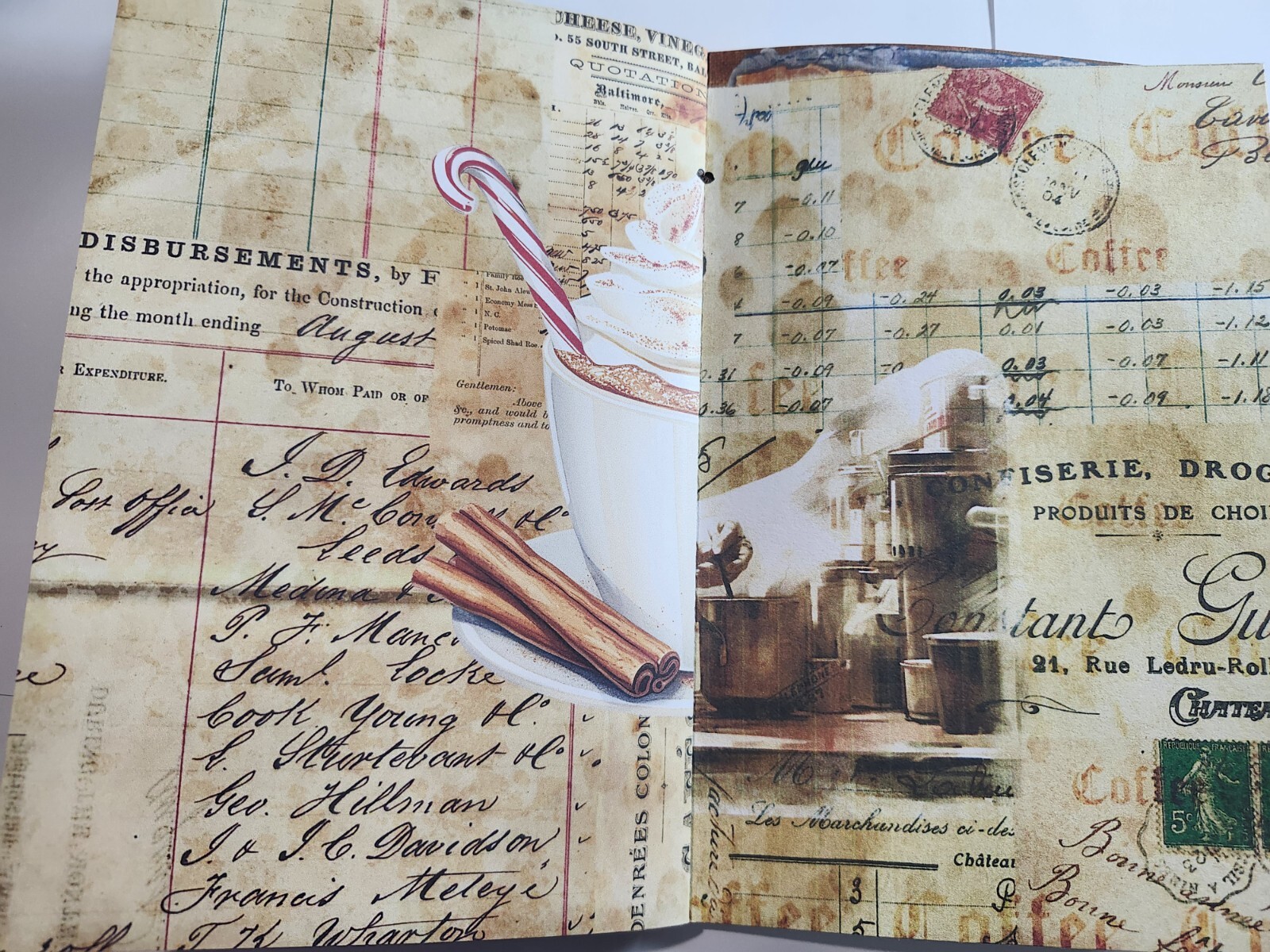 Junk Journal Booklet “COFFEE TIME” HANDMADE Cards, Pockets, Ephemera + more!