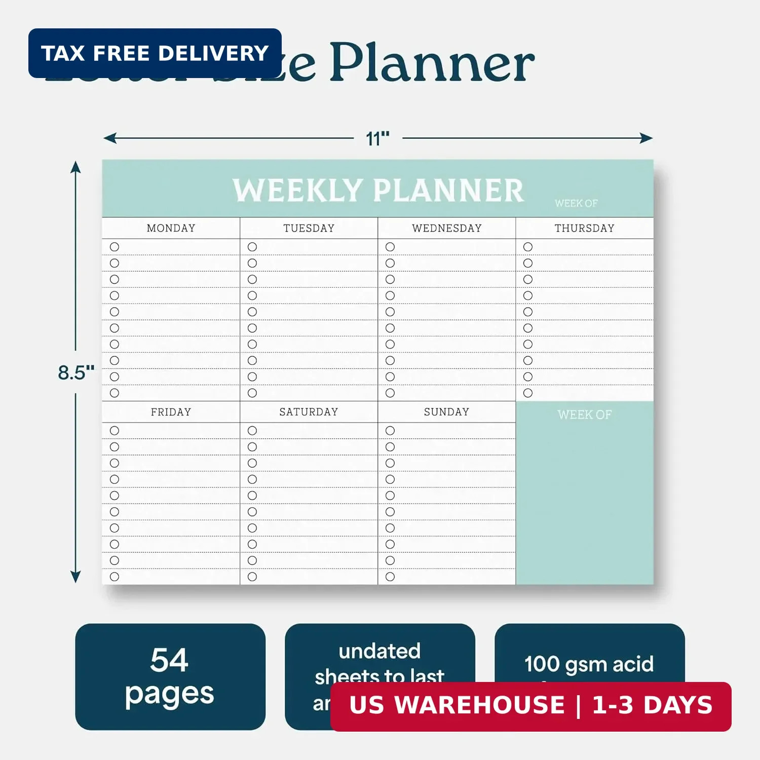 Large Weekly Planning Pad and Matching Notepad, 52 Letter Size Tear-Off Sheets,