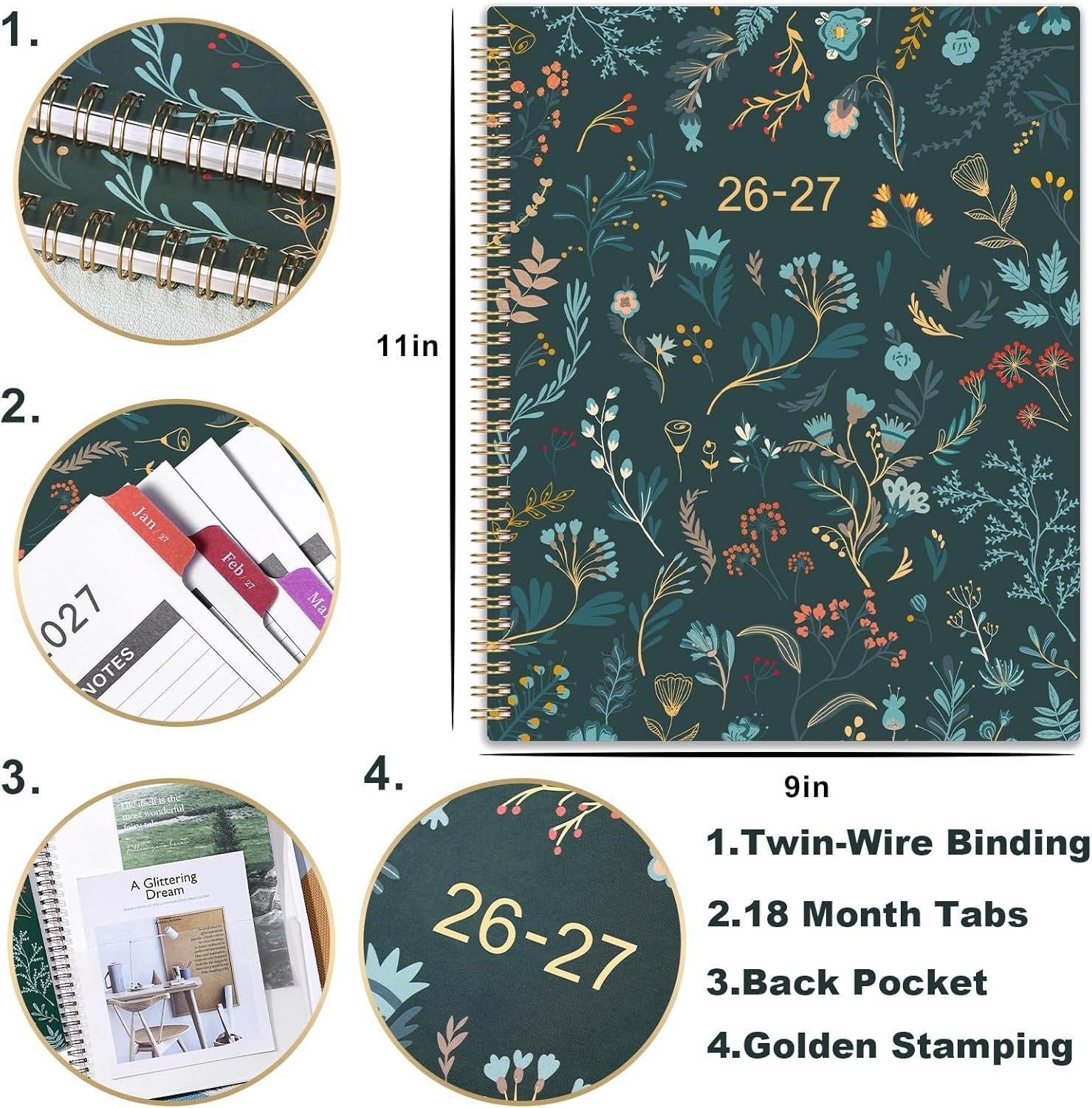 Luxurious 2026-2027 Monthly Organizer – 9×11 with Flexible Cover and Pocket