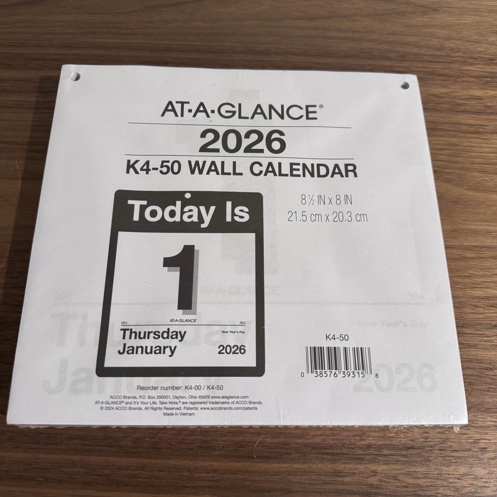 AT-A-GLANCE 2026 “Today Is” Daily Wall Calendar Refill, 8 1/2″ x Large White