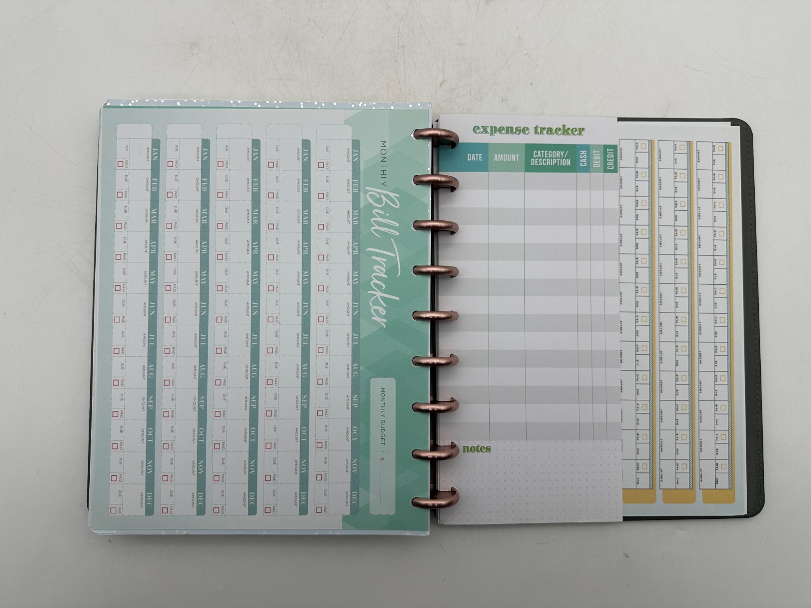 Inkwell Press Disc Bound Planner Grey Vegan Leather Cover Rose Gold Discs
