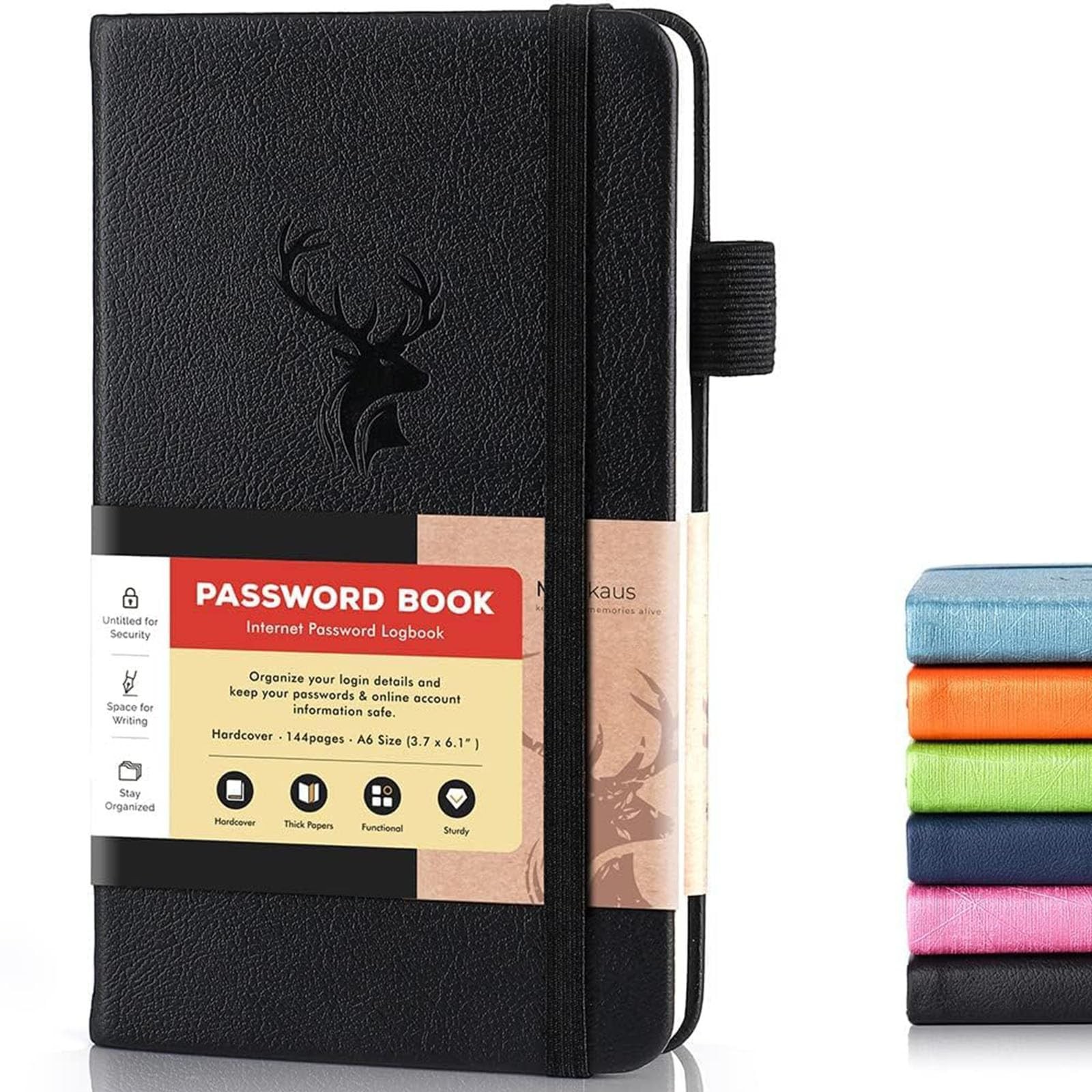 Password Book Alphabetical Tabs Internet Log In 144 Pages Black Faux Leather 6.1