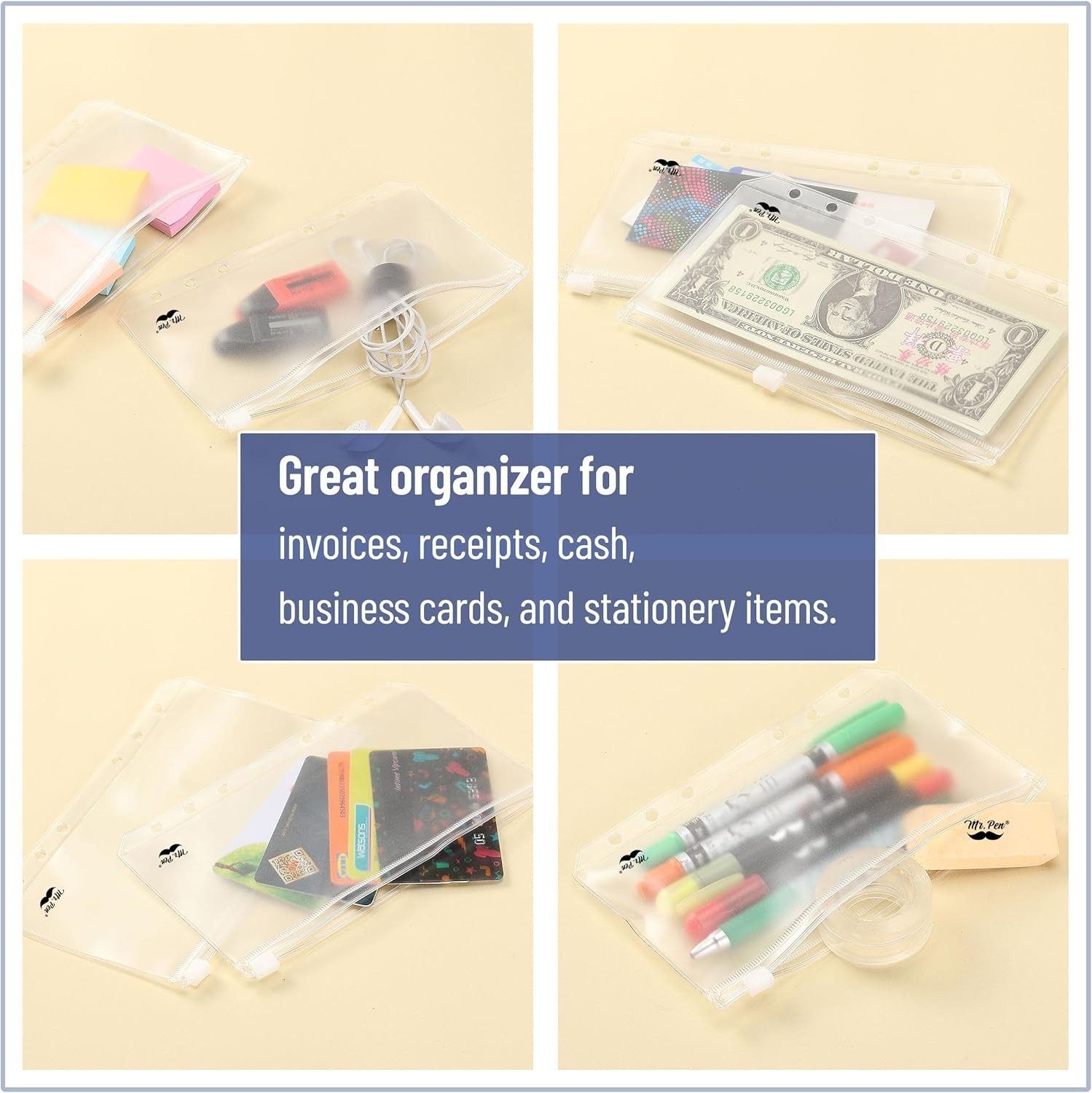 Durable A6 Clear Plastic Envelopes – 8 Zipper Pockets for Ultimate Organization