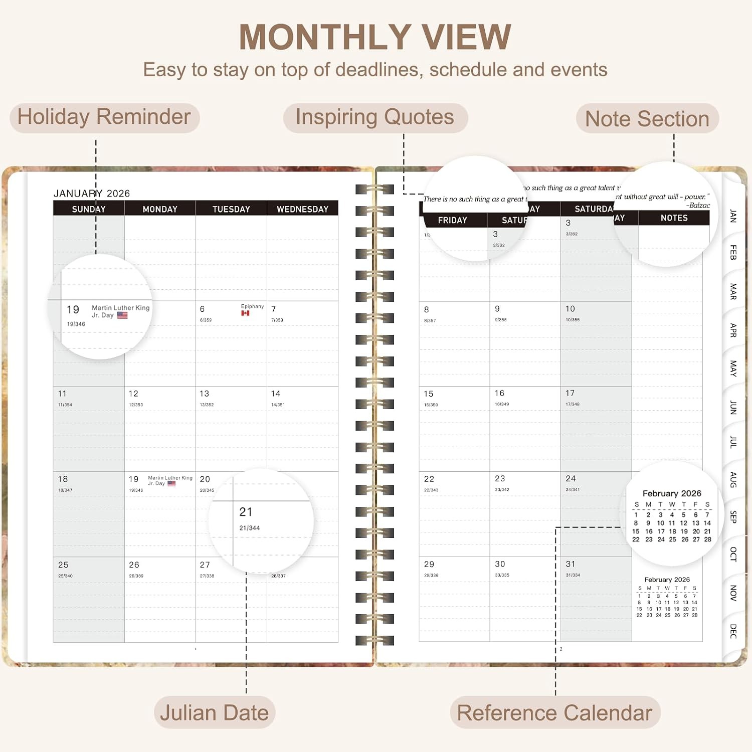 2026 Planner Weekly Monthly Calendar Planner Agenda,Jan 2026 -Dec 2026, Planning