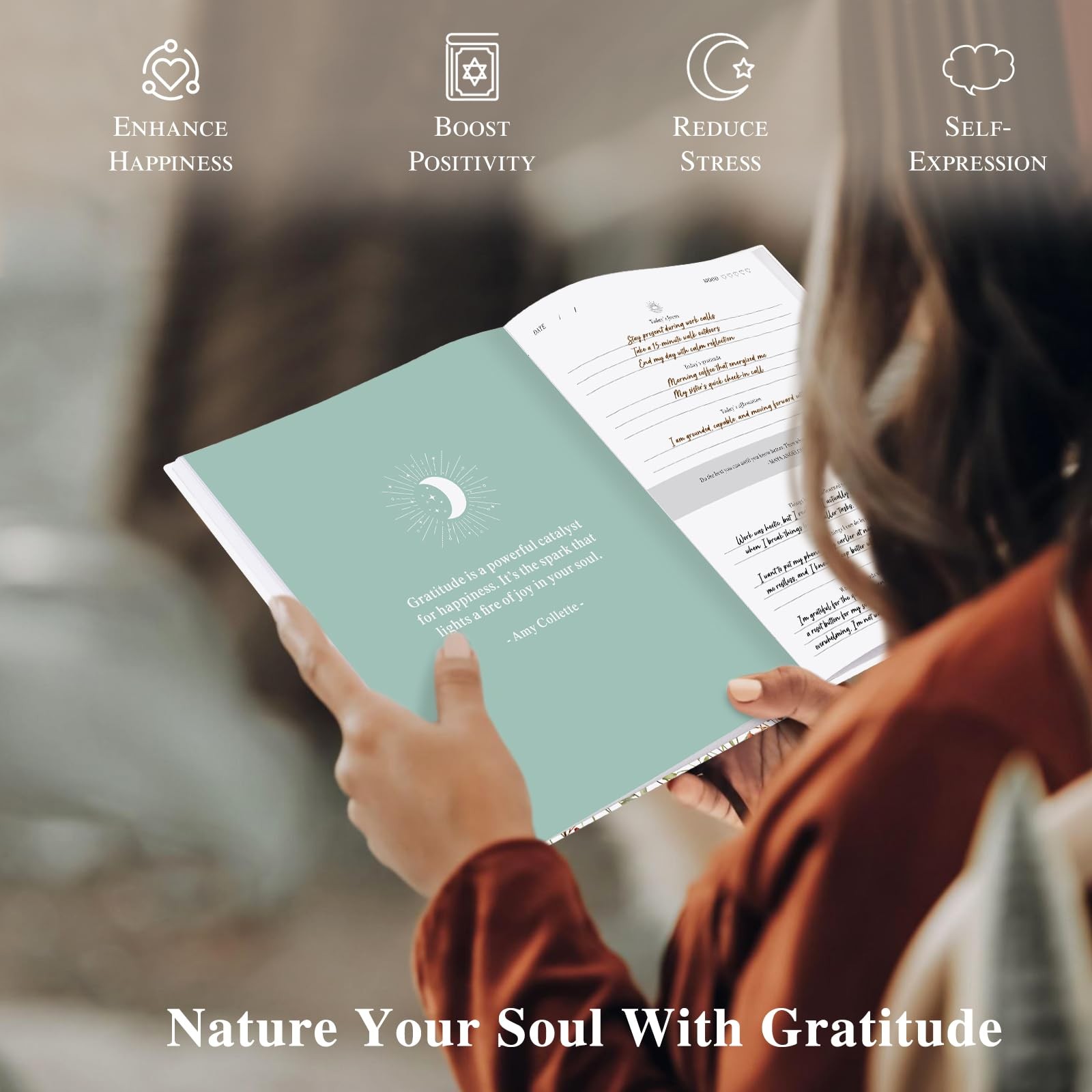 Lanpn Daily Gratitude Journal for Woman Men, 4 Month Affirmation & Floral
