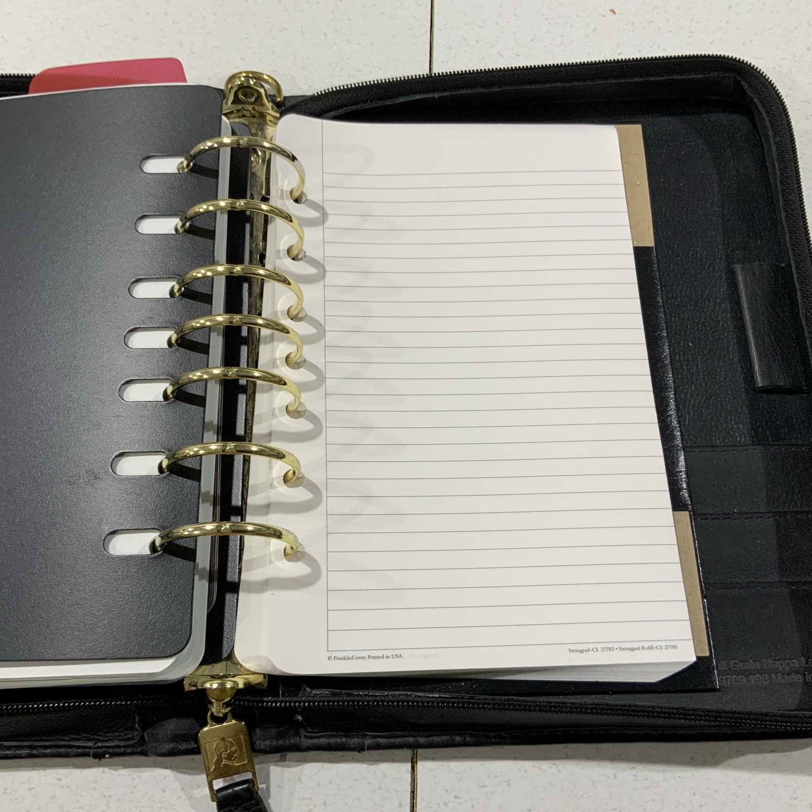 Franklin Covey Classic 7 Ring Planner Binder Black Leather 11 X 8 Zip Around