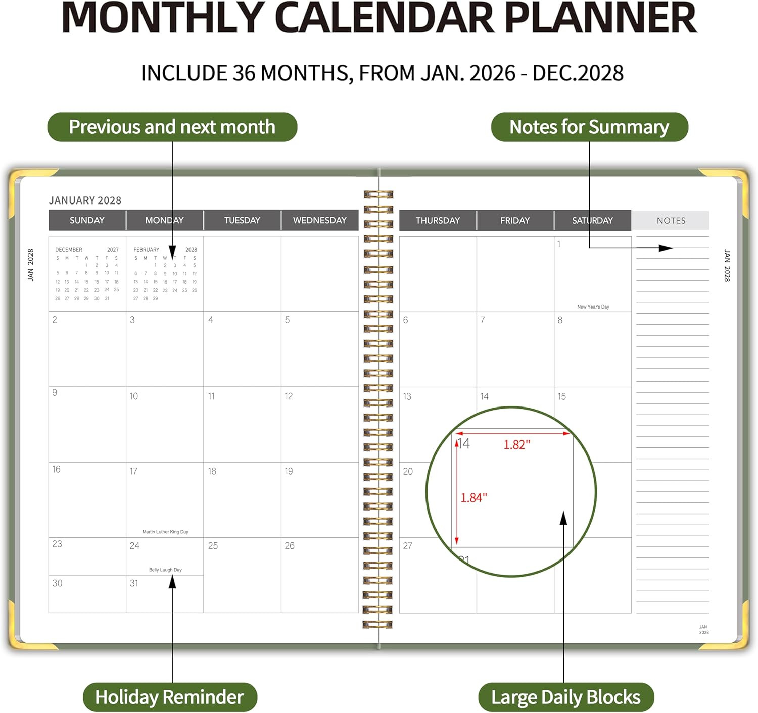 2026-2028 Monthly Planner – 3 Year Monthly Planner 2026-2028, Jan. 2026 – Dec