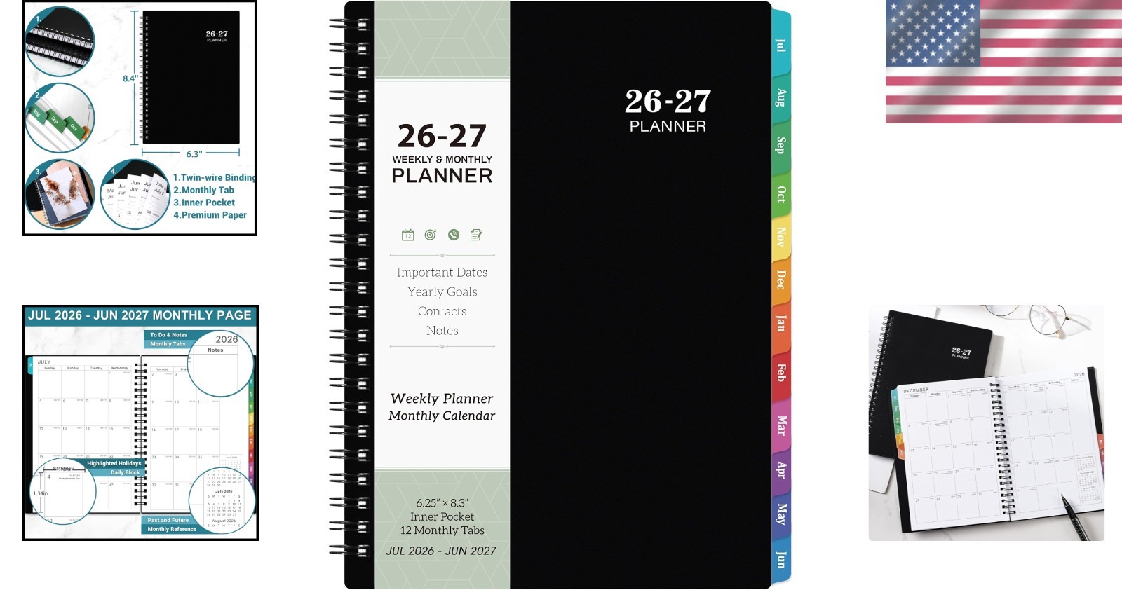 Durable 2026-2027 Planner: Weekly & Monthly Layout – 6.3×8.4, Twin-Wire Binding